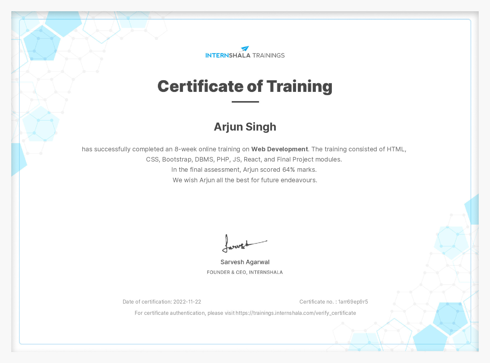 Certificate of completion