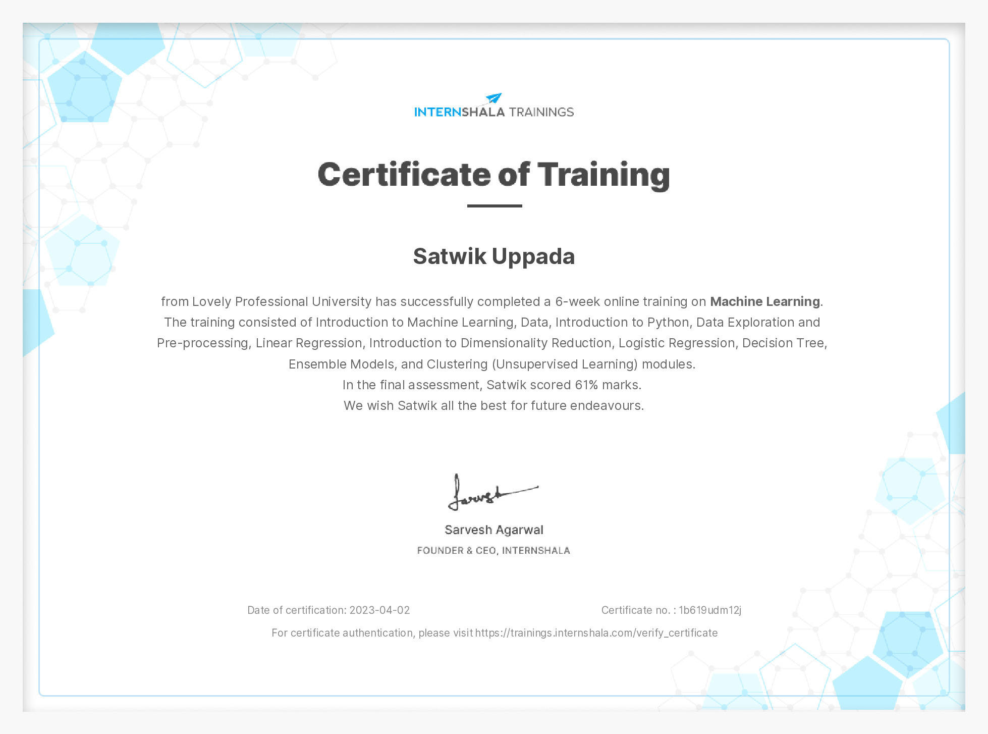Certificate of completion