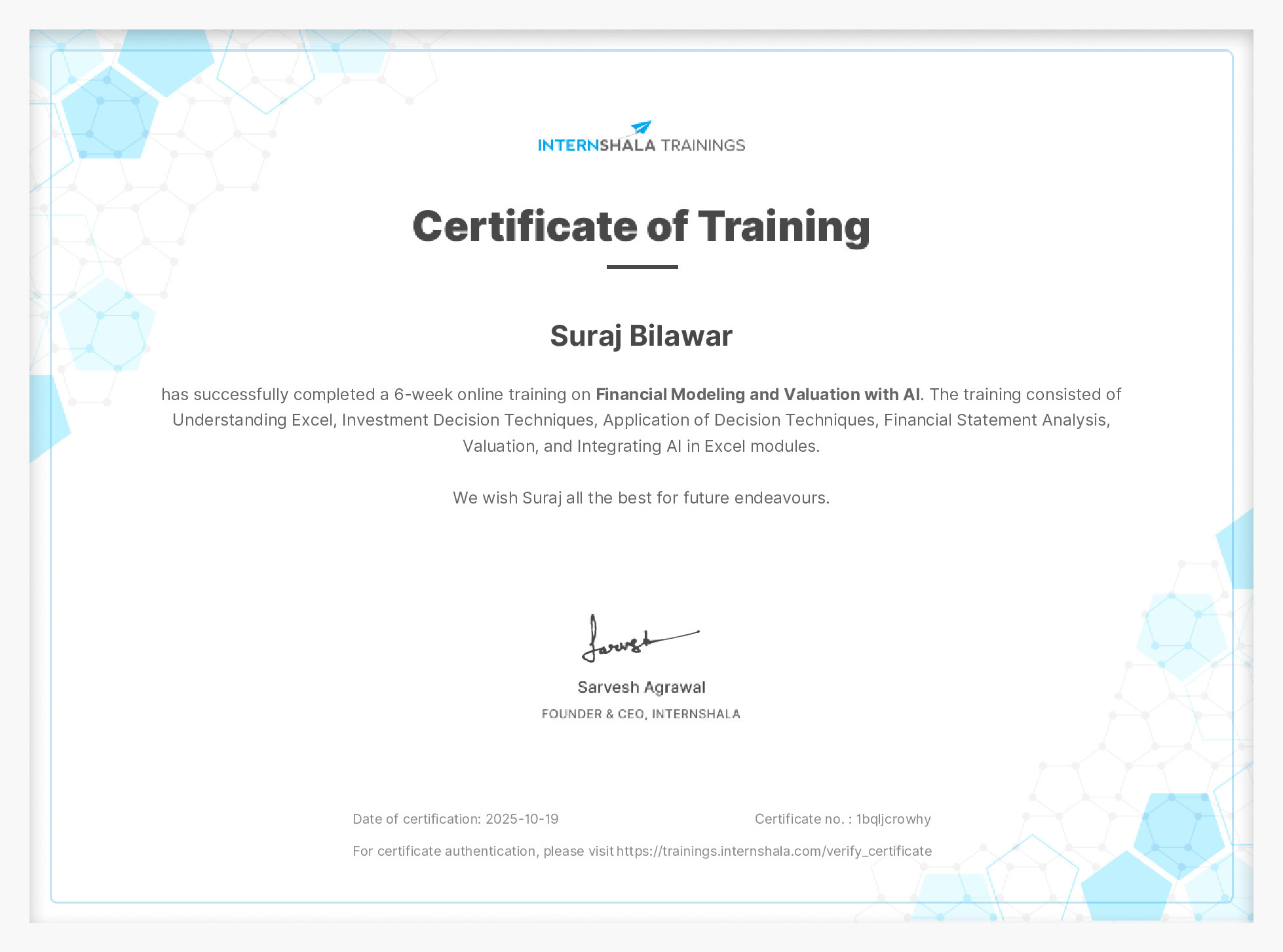 Certificate of completion