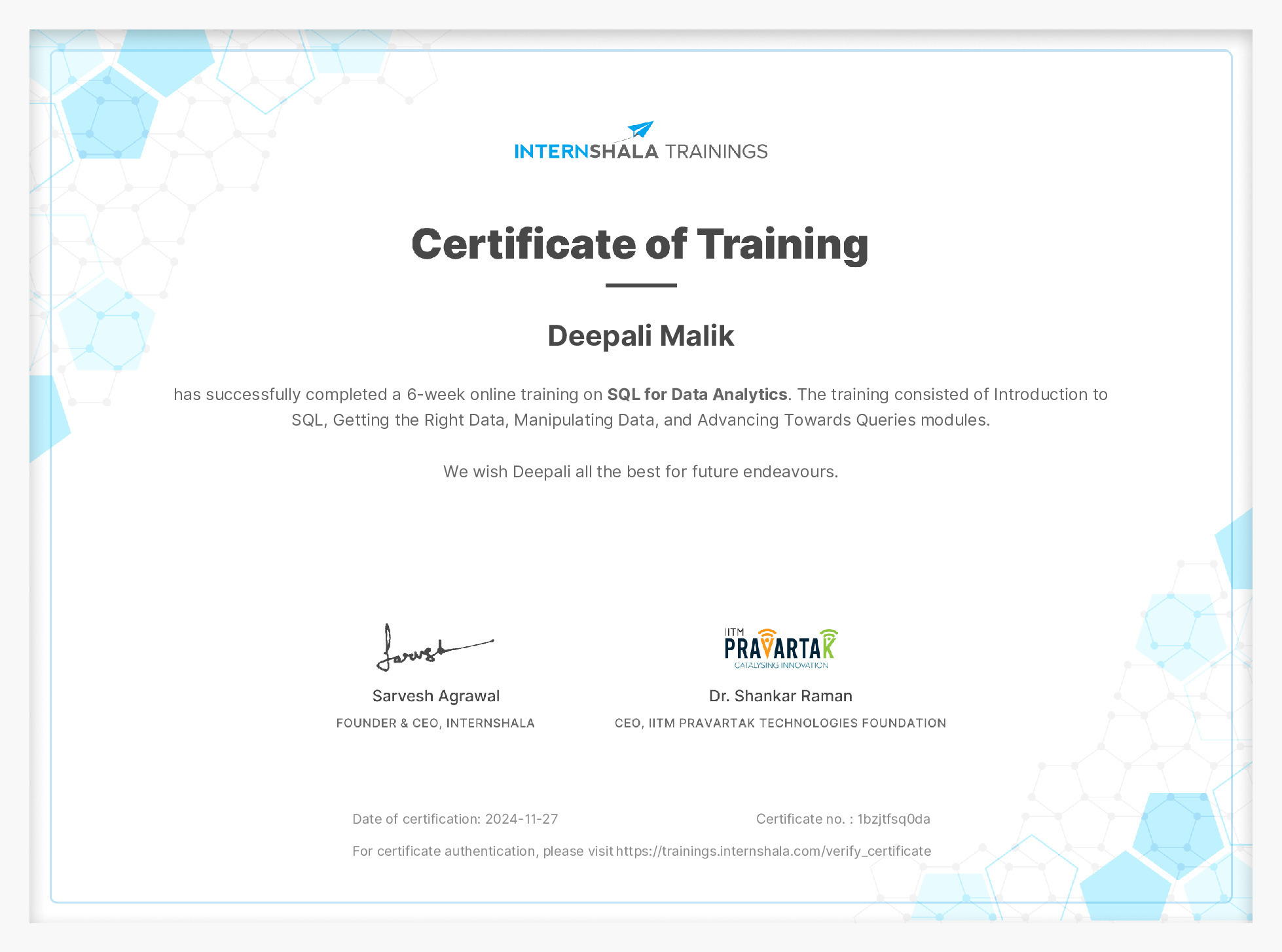 Certificate of completion