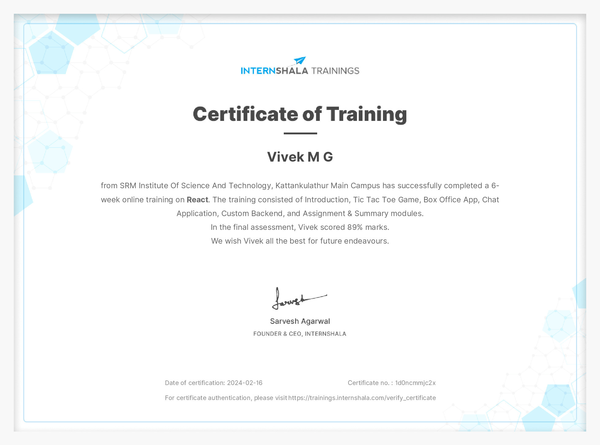 Certificate of completion