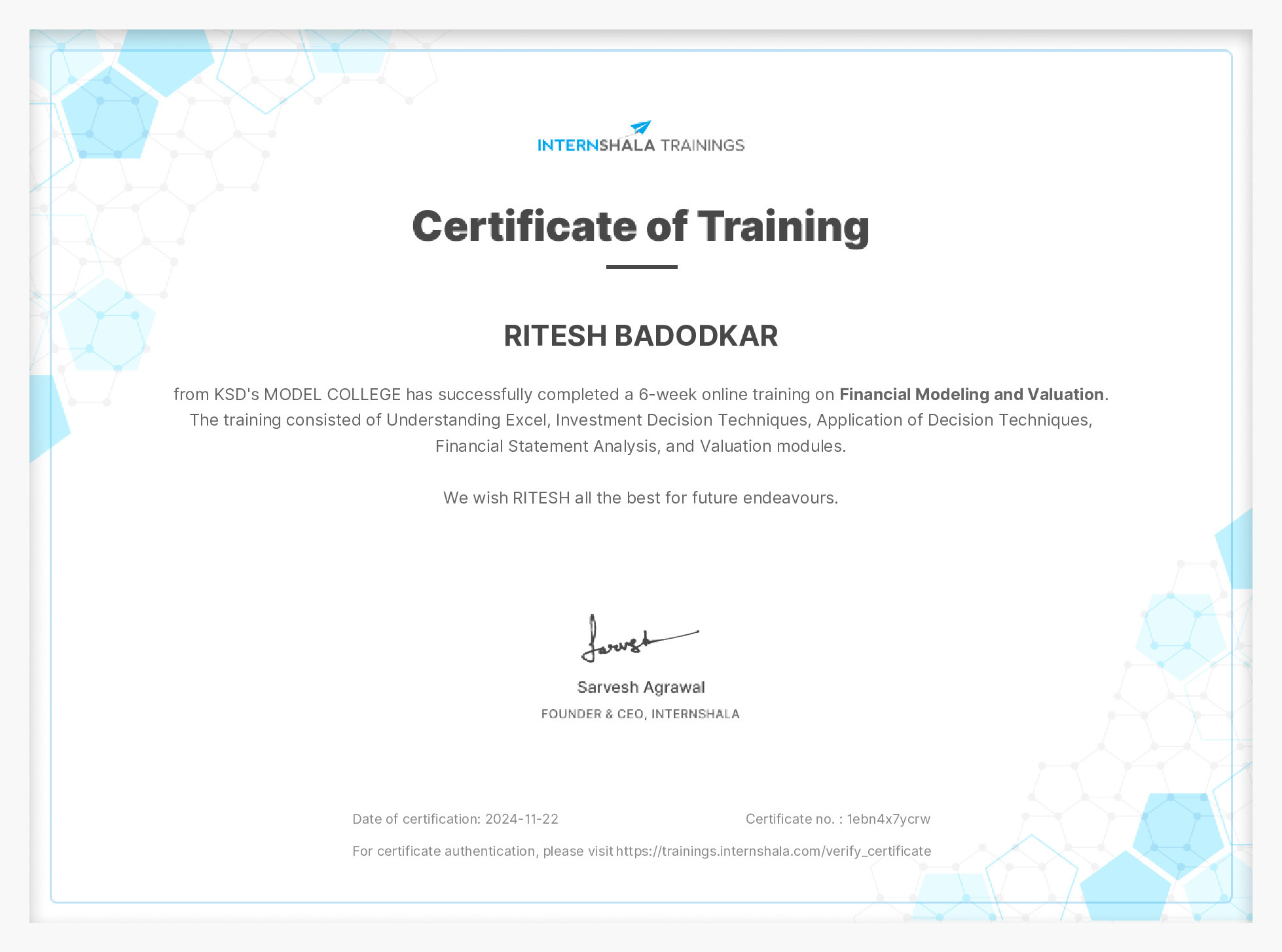 Certificate of completion