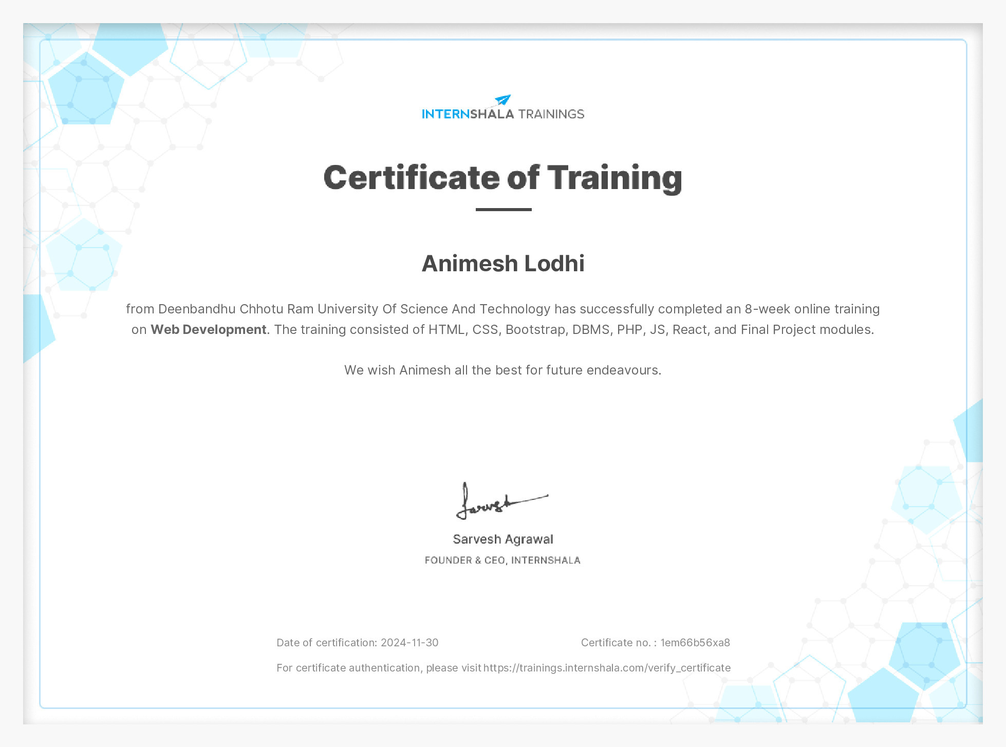 Certificate of completion