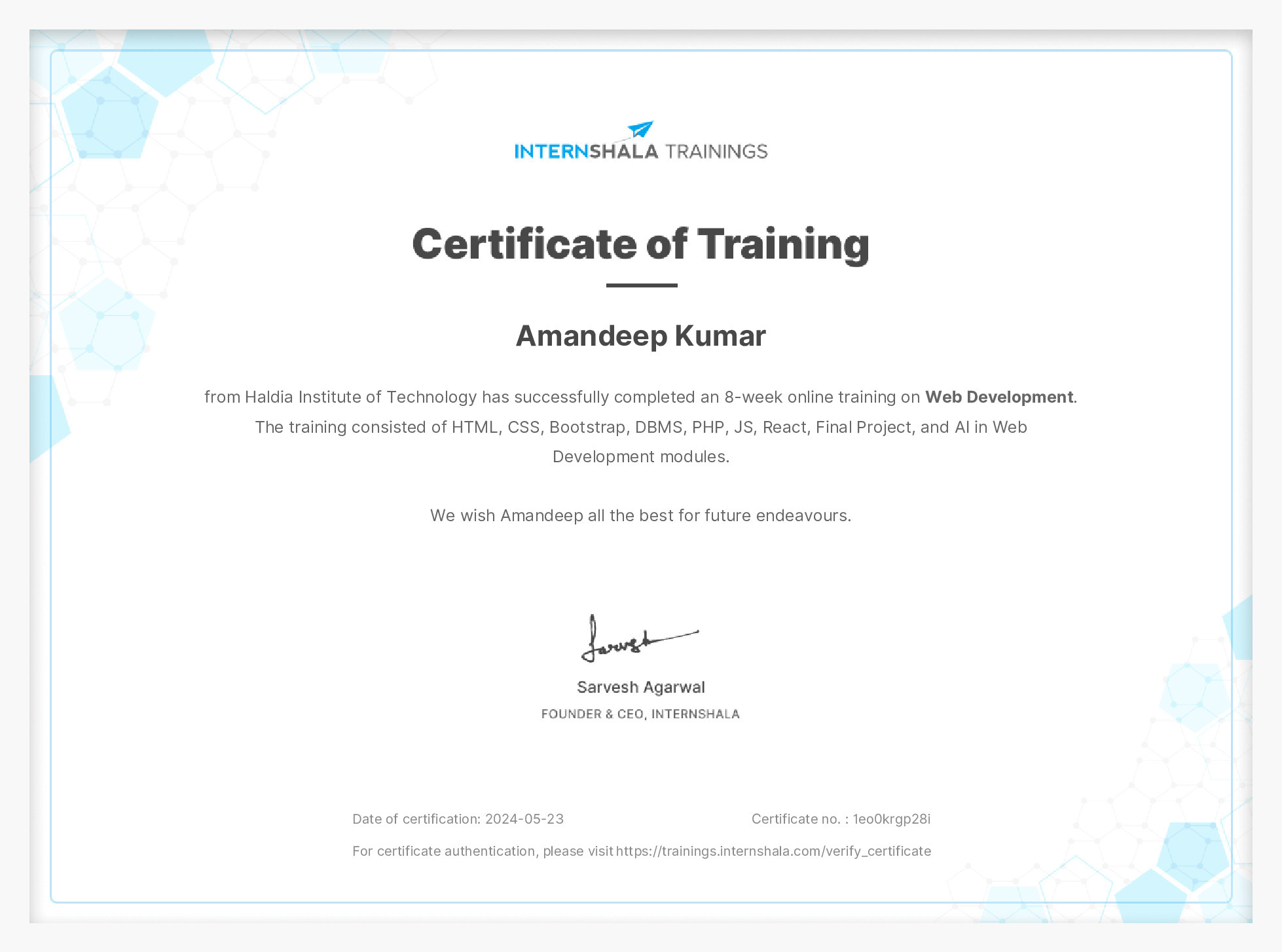 Certificate of completion