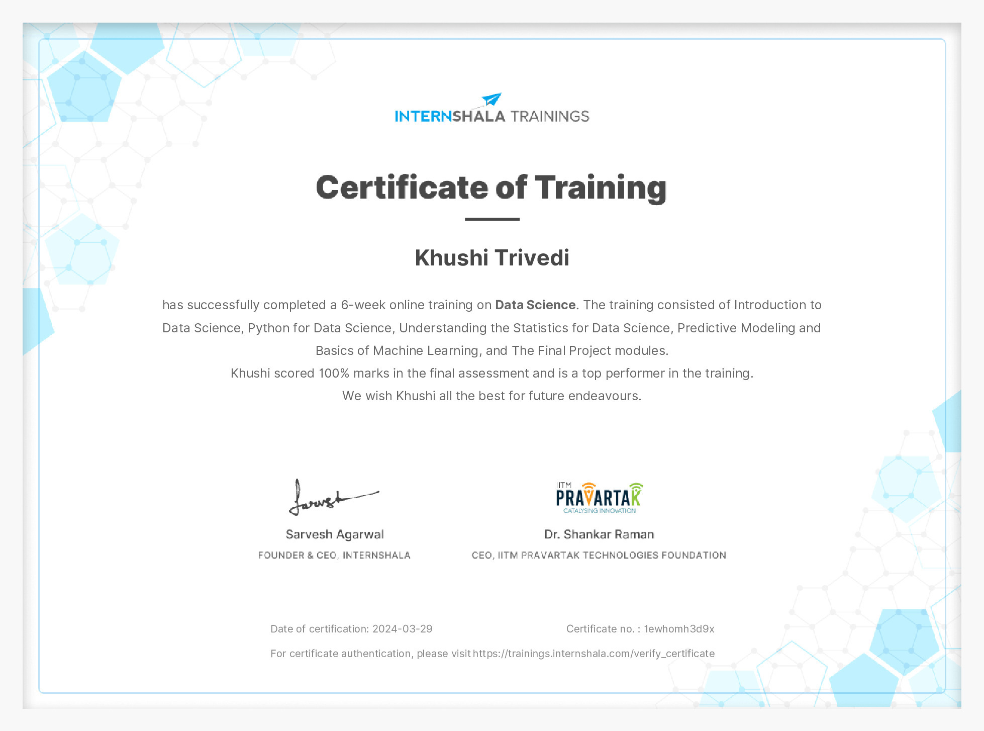 Certificate of completion