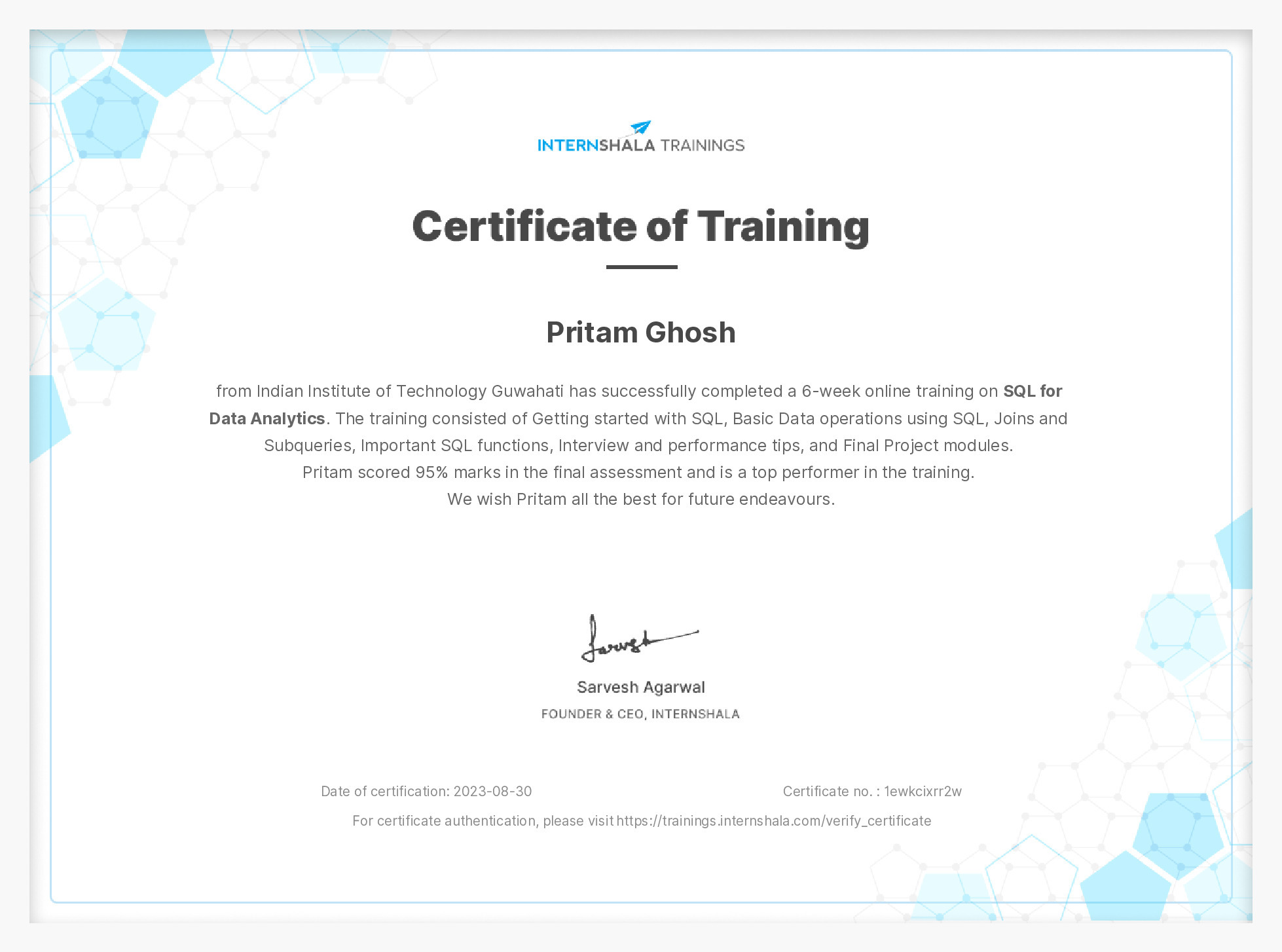 Certificate of completion