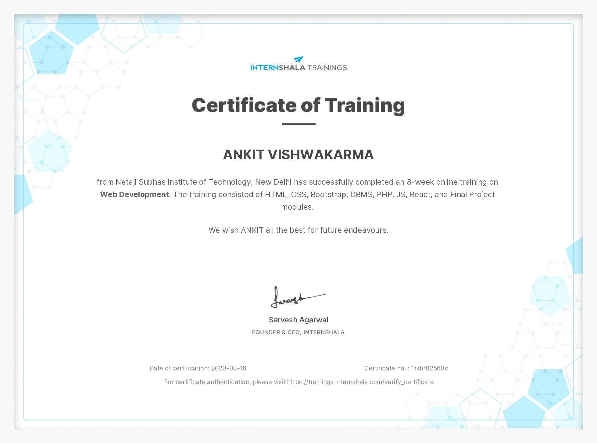 Certificate of completion