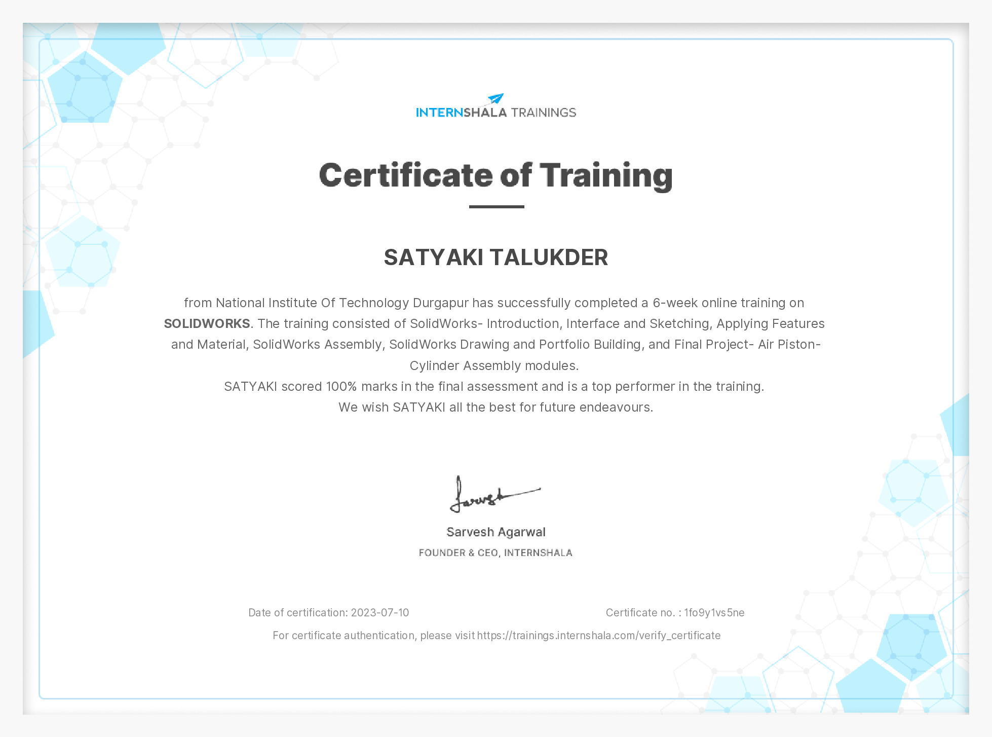 Certificate of completion