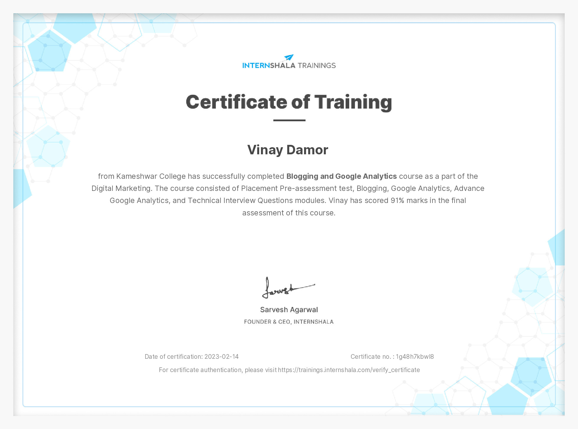 Certificate of completion
