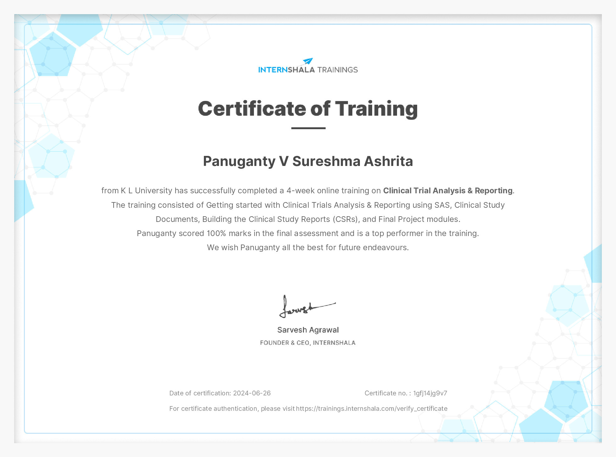Certificate of completion