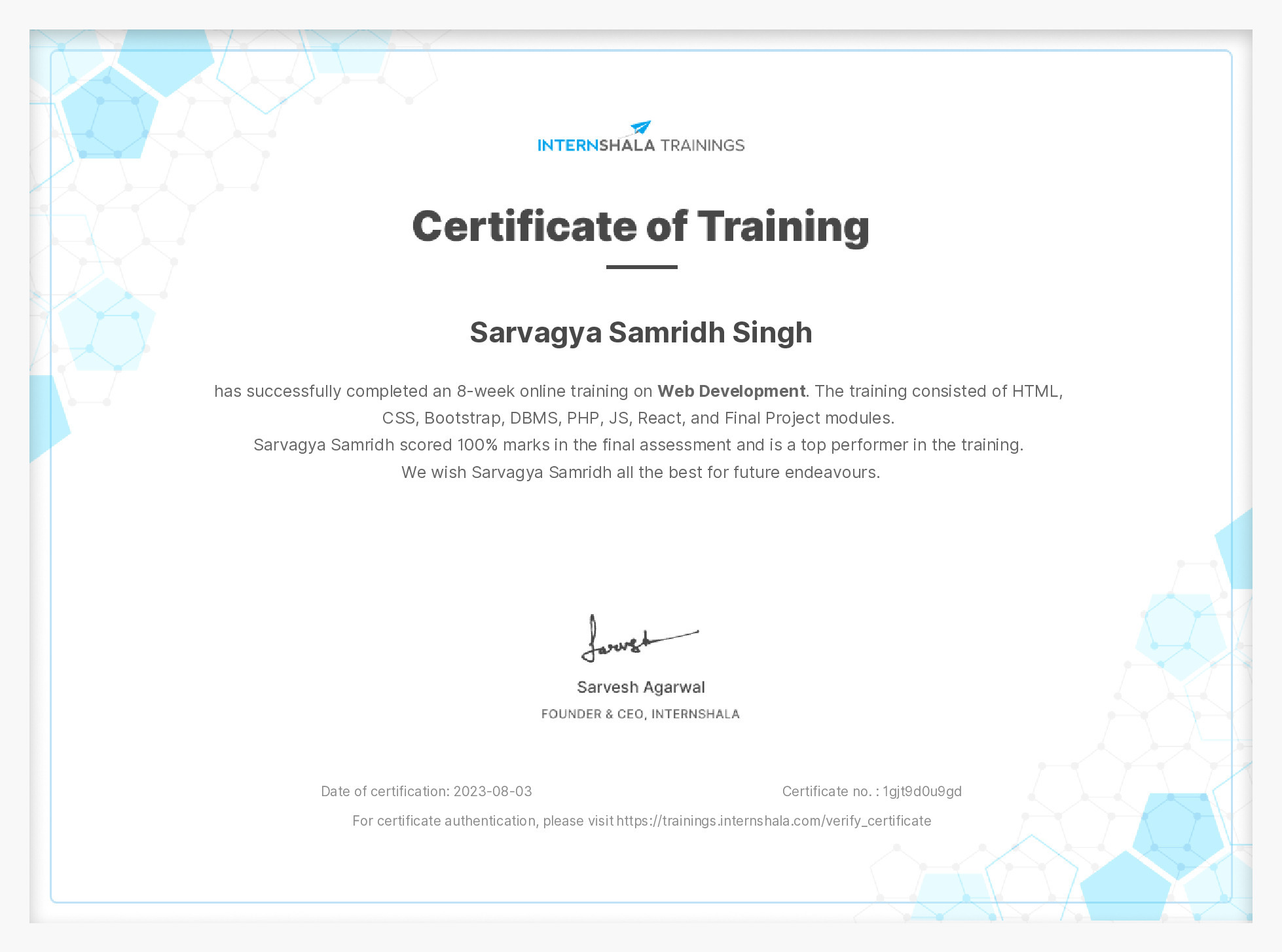 Certificate of completion