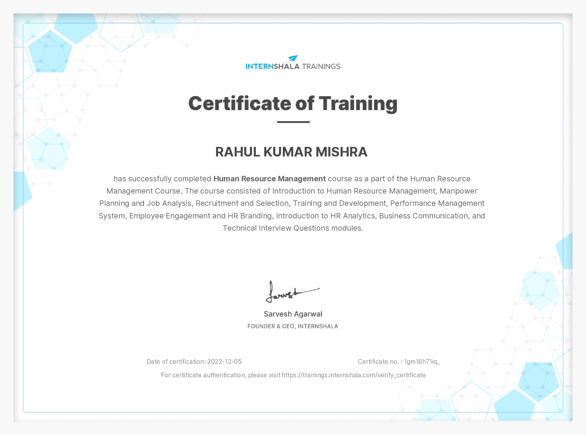 Certificate of completion