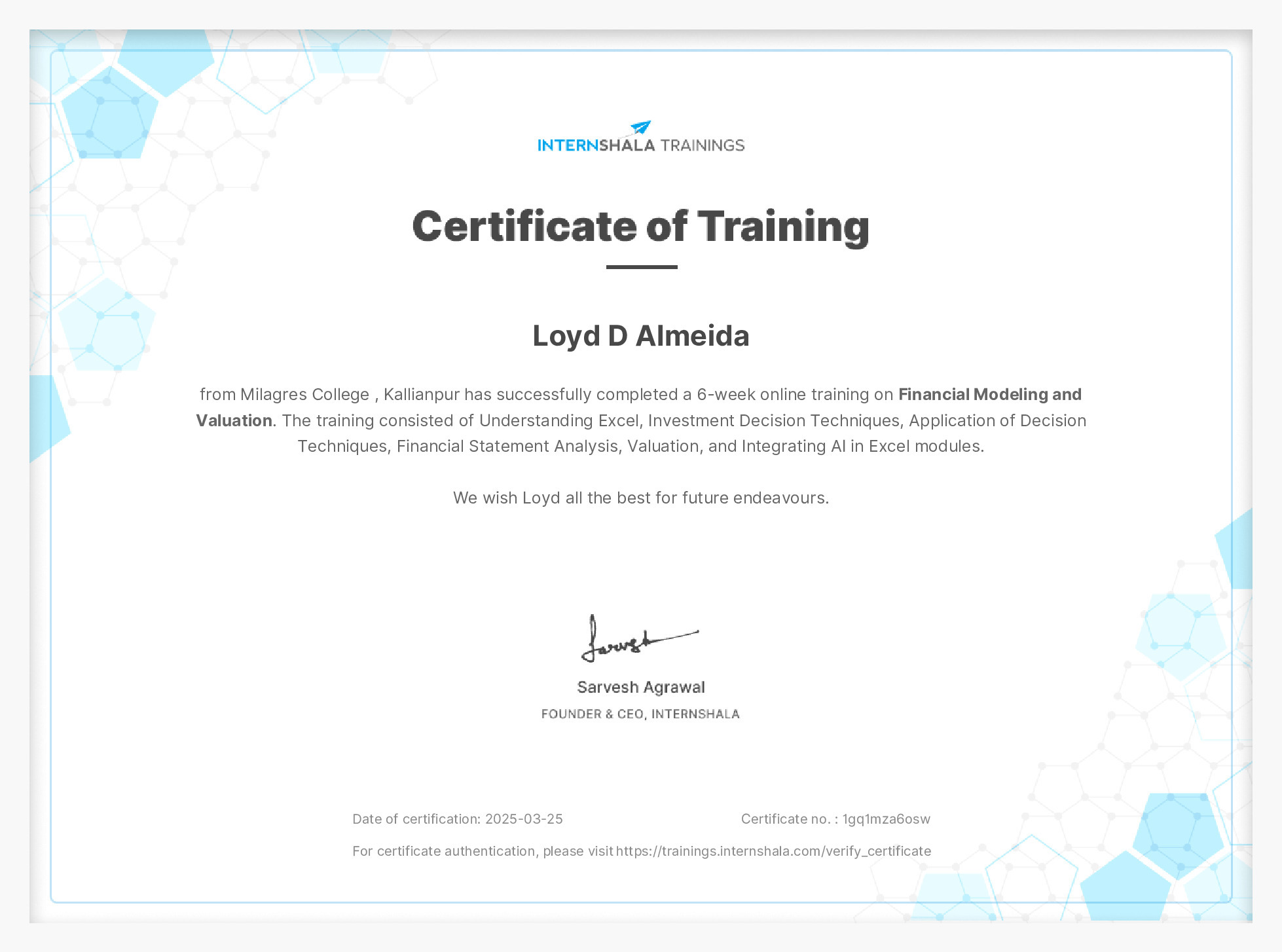 Certificate of completion