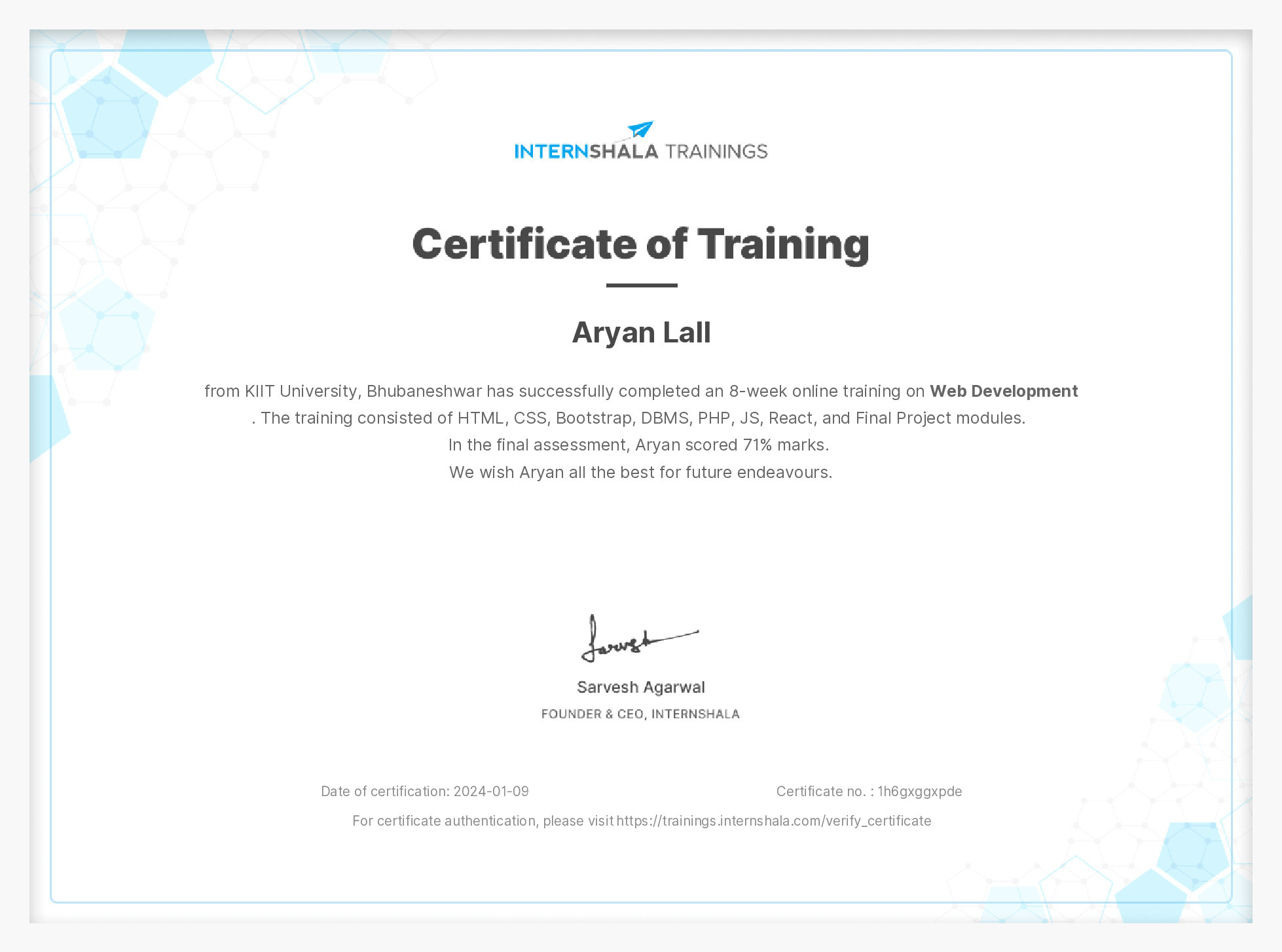 Certificate of completion