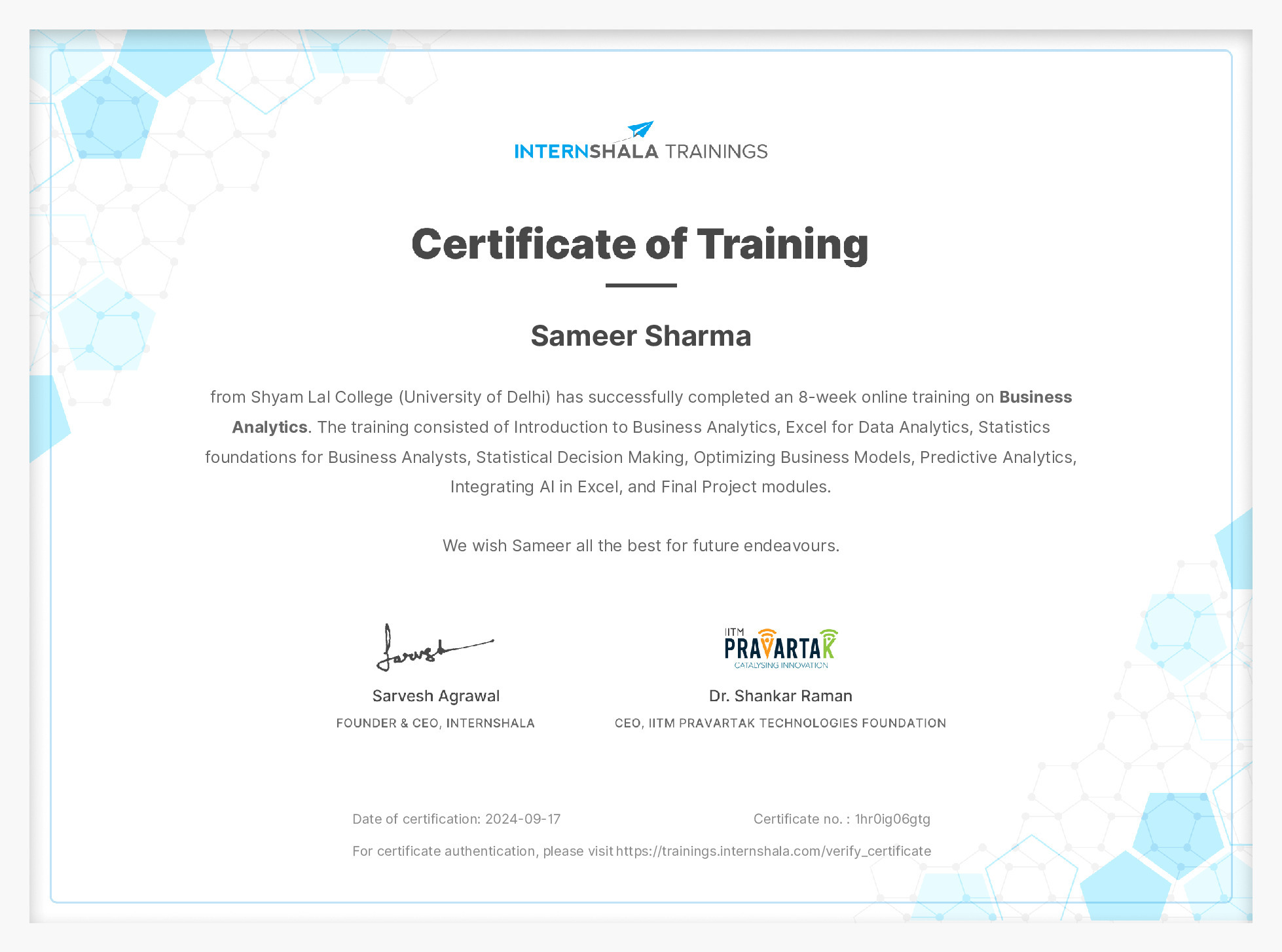 Certificate of completion