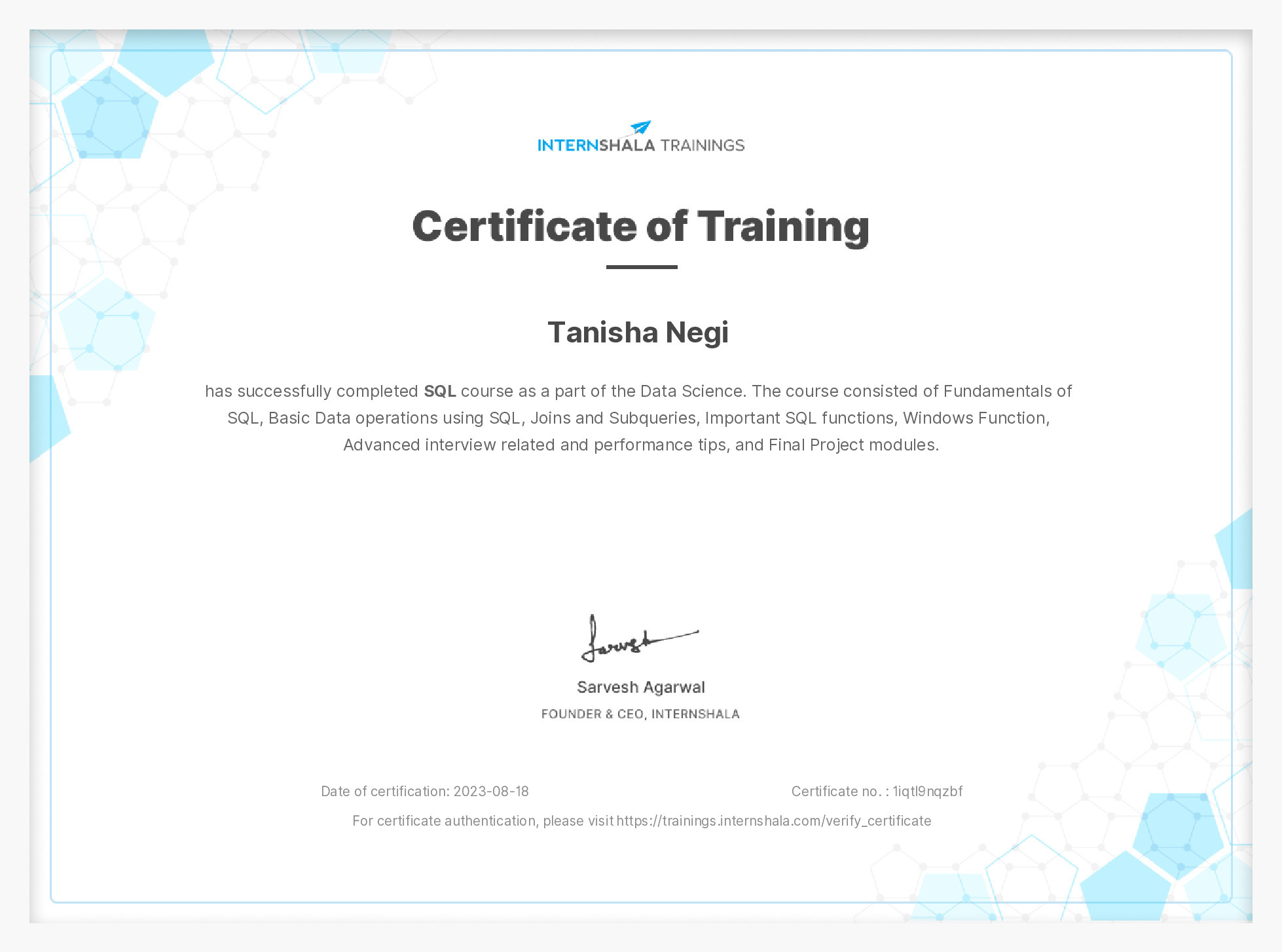 Certificate of completion