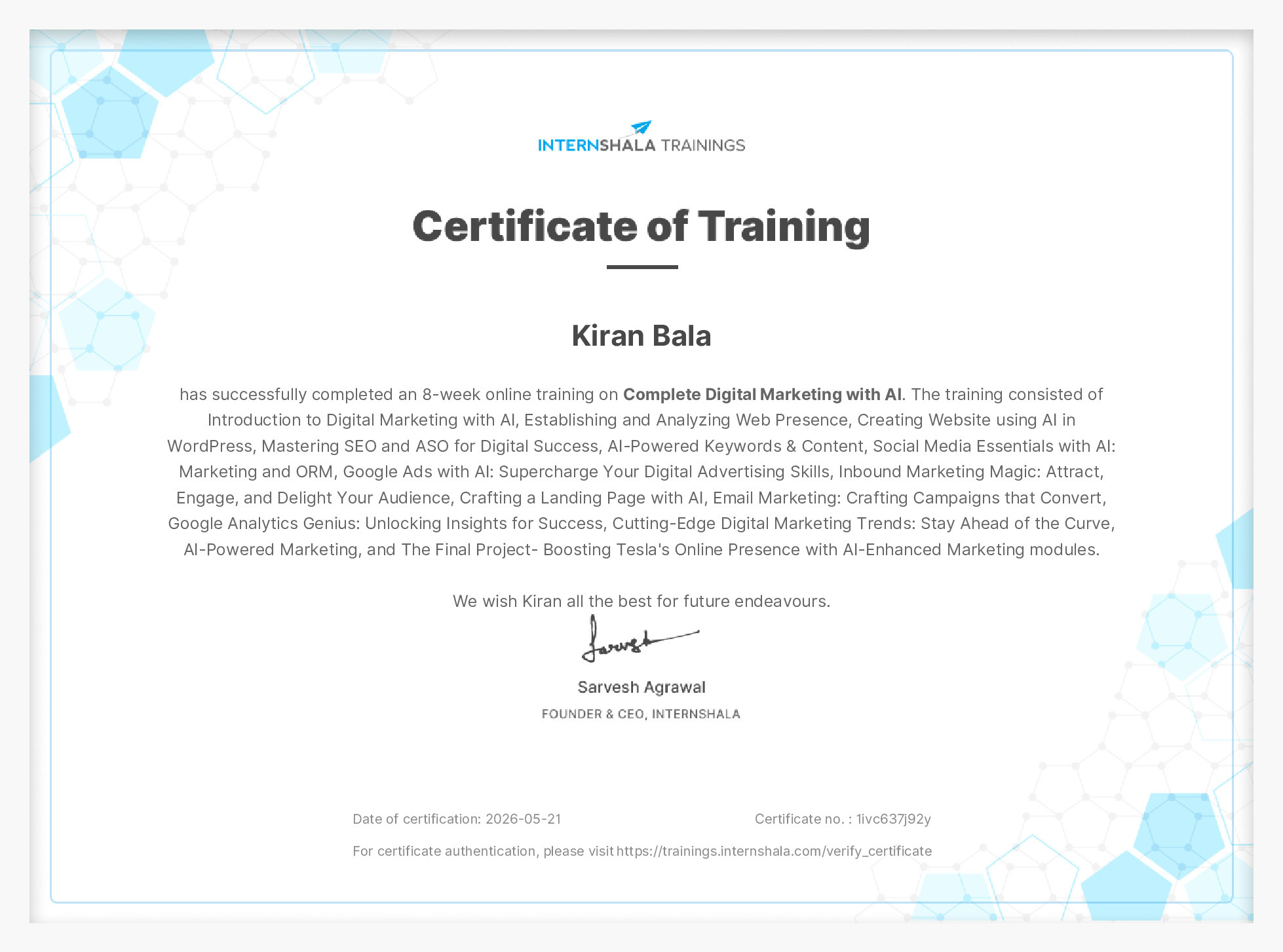 Certificate of completion