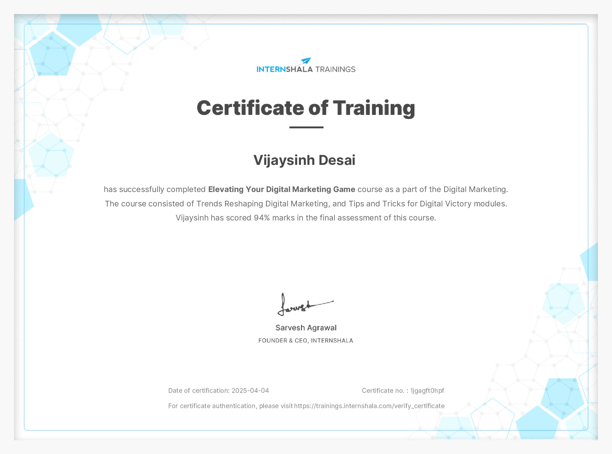 Certificate of completion