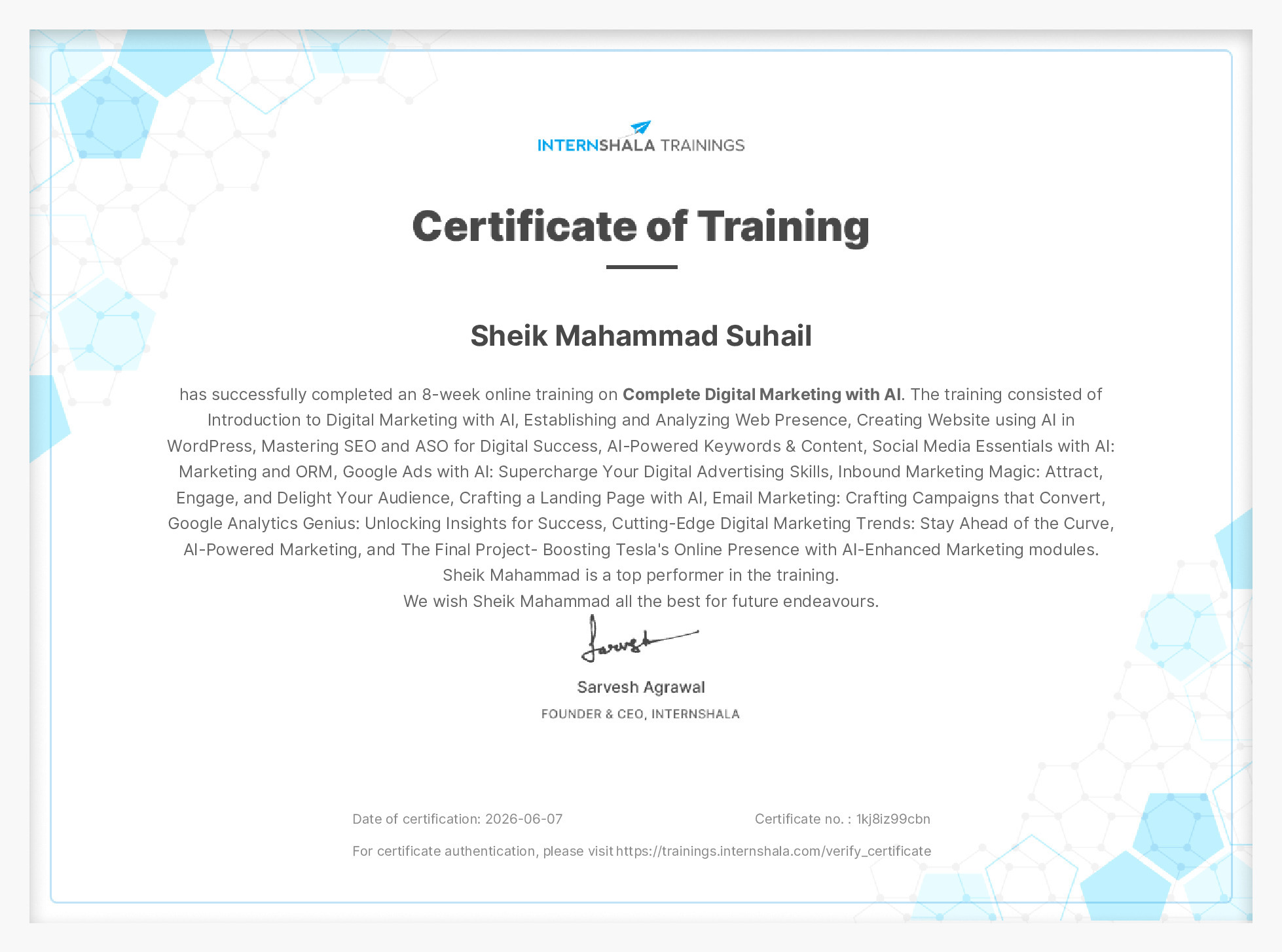 Certificate of completion