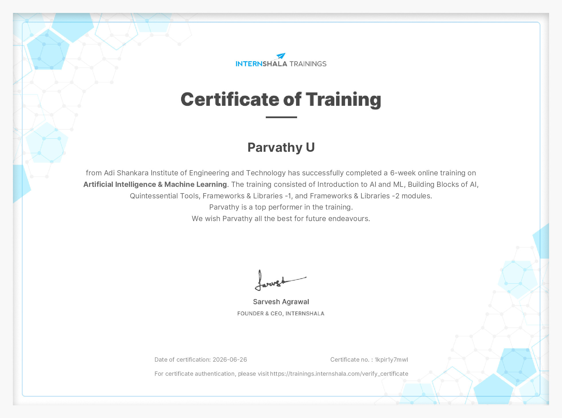 Certificate of completion