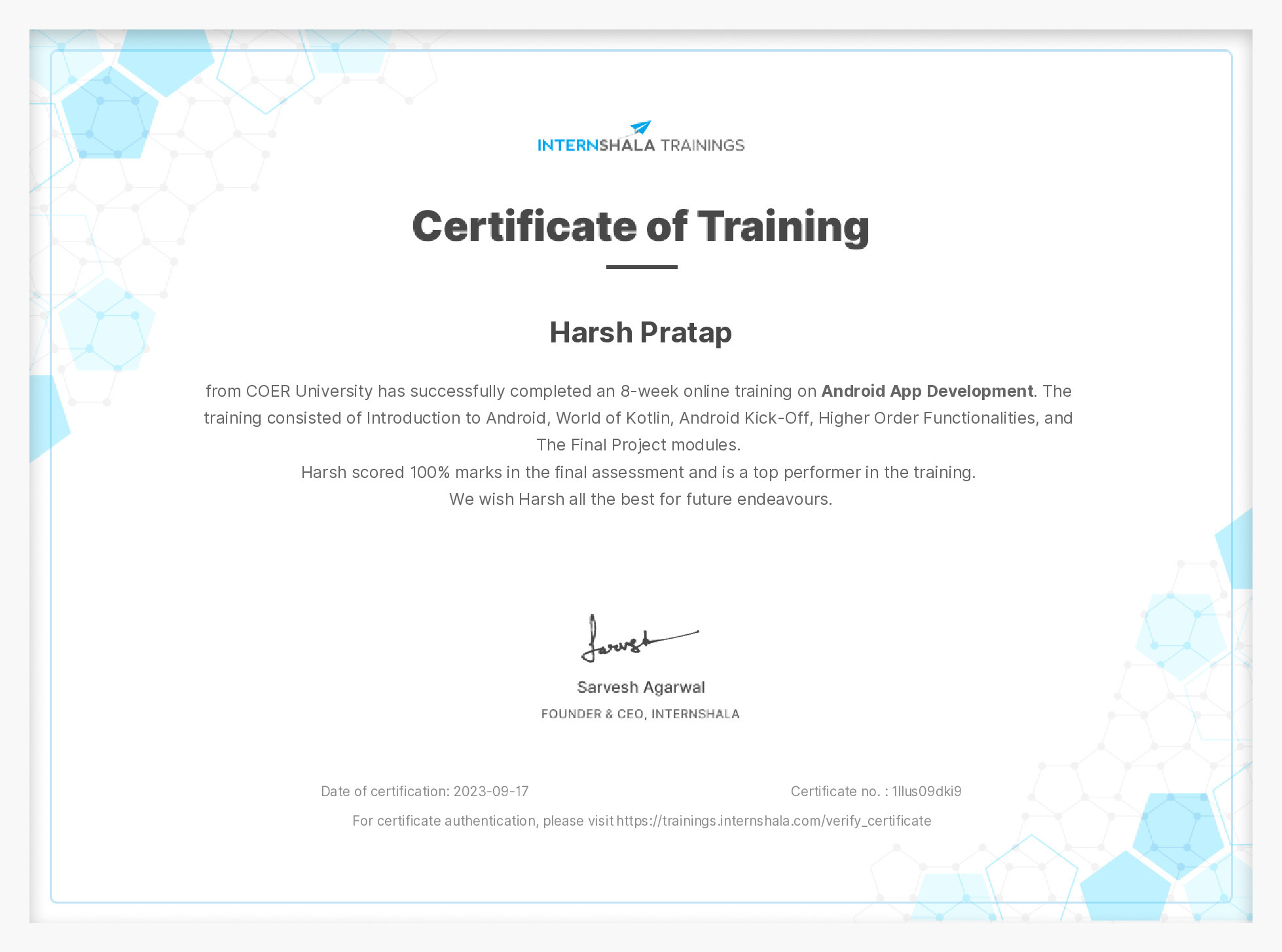 Certificate of completion