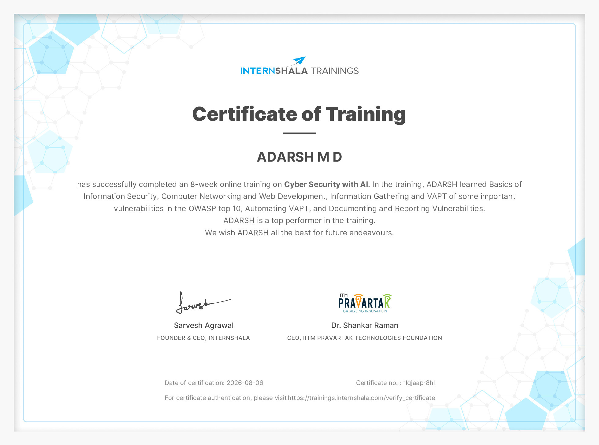 Certificate of completion
