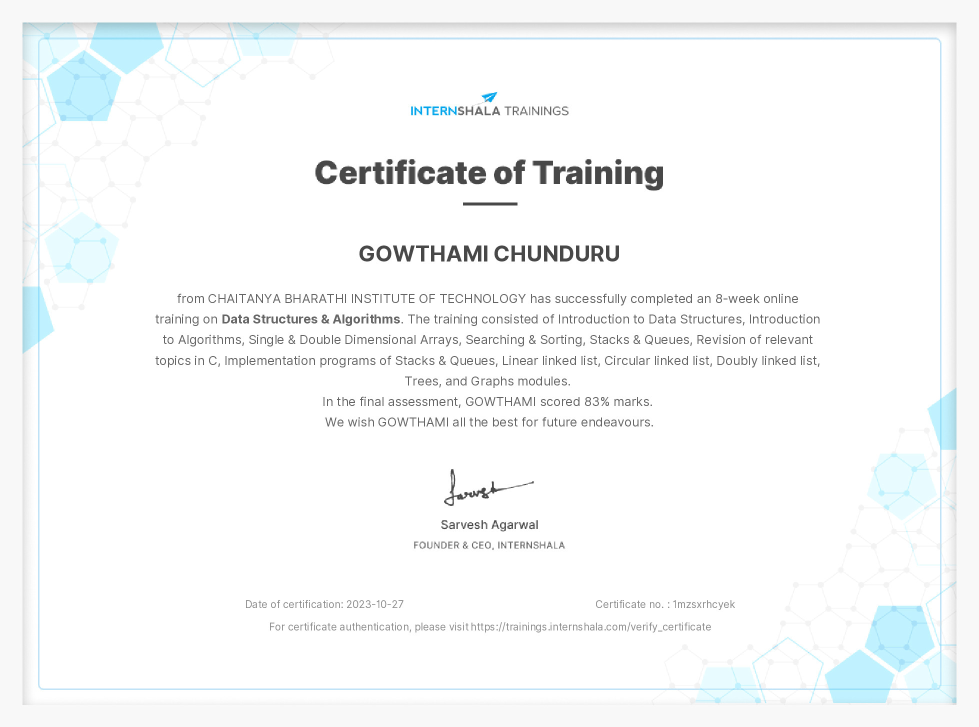 Certificate of completion
