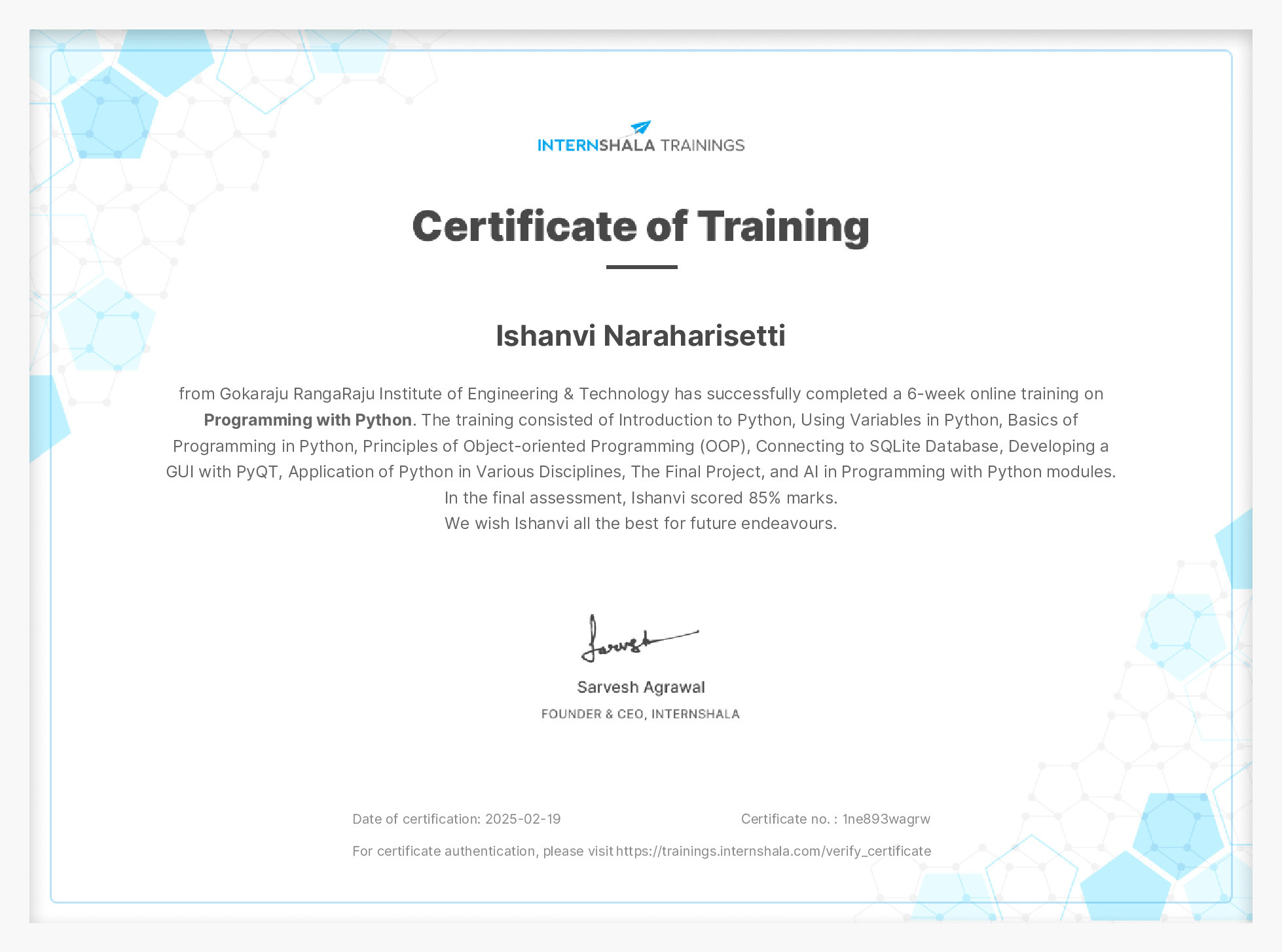 Certificate of completion