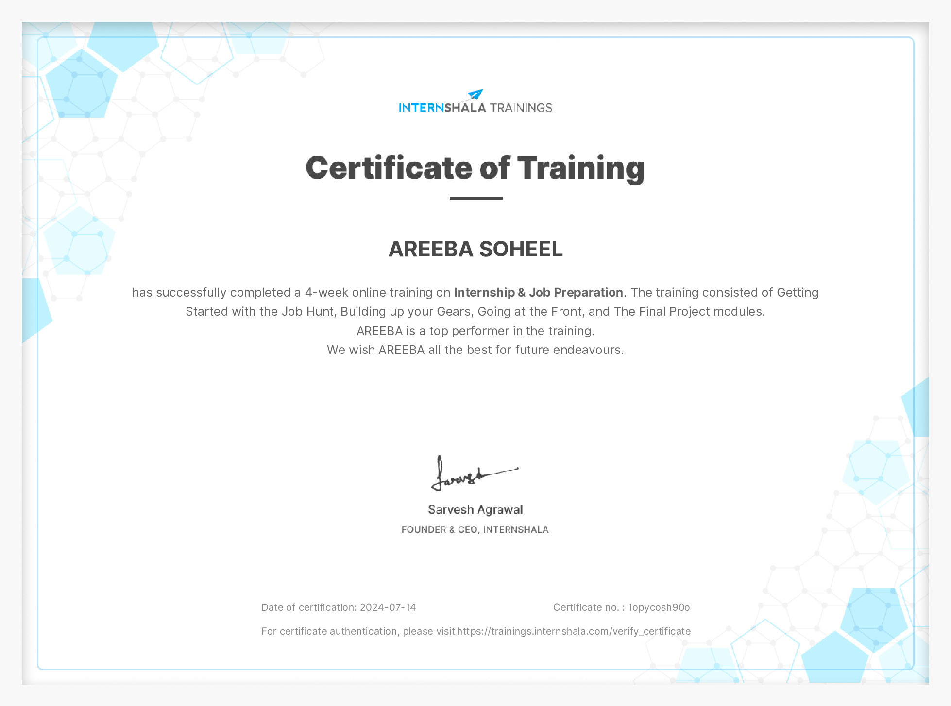 Certificate of completion