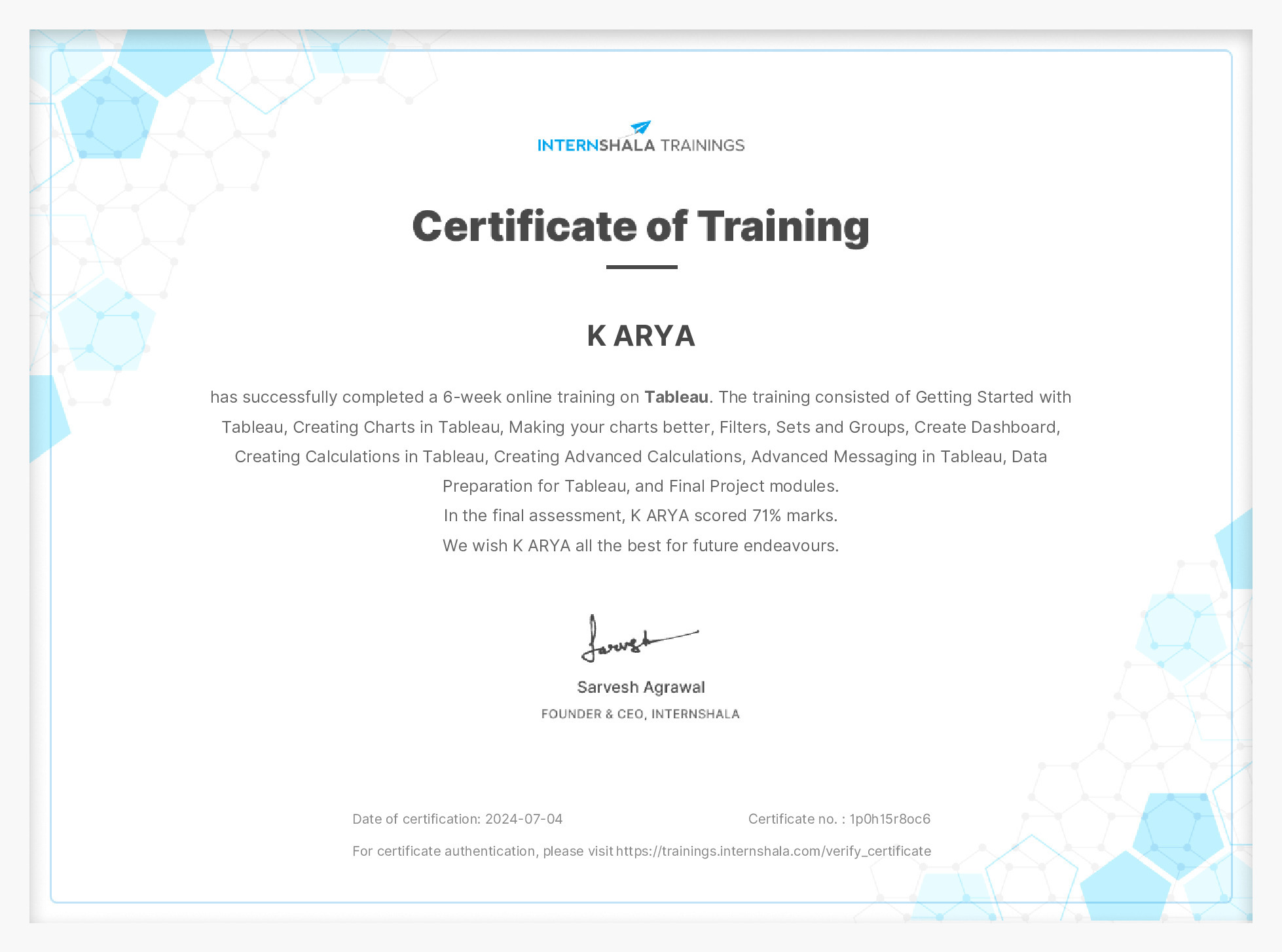 Certificate of completion