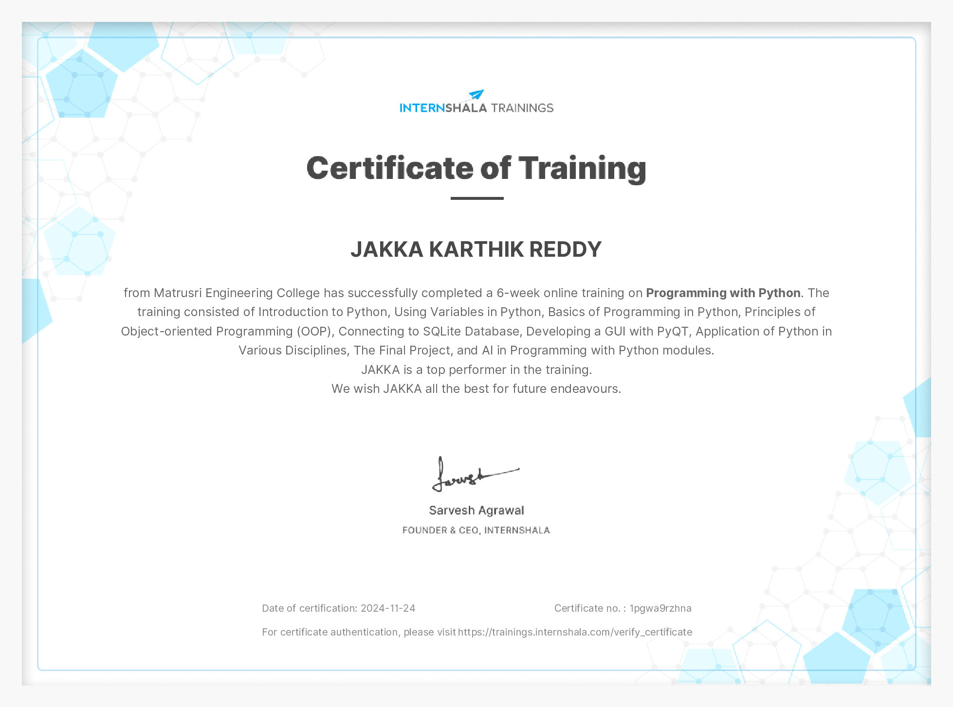Certificate of completion