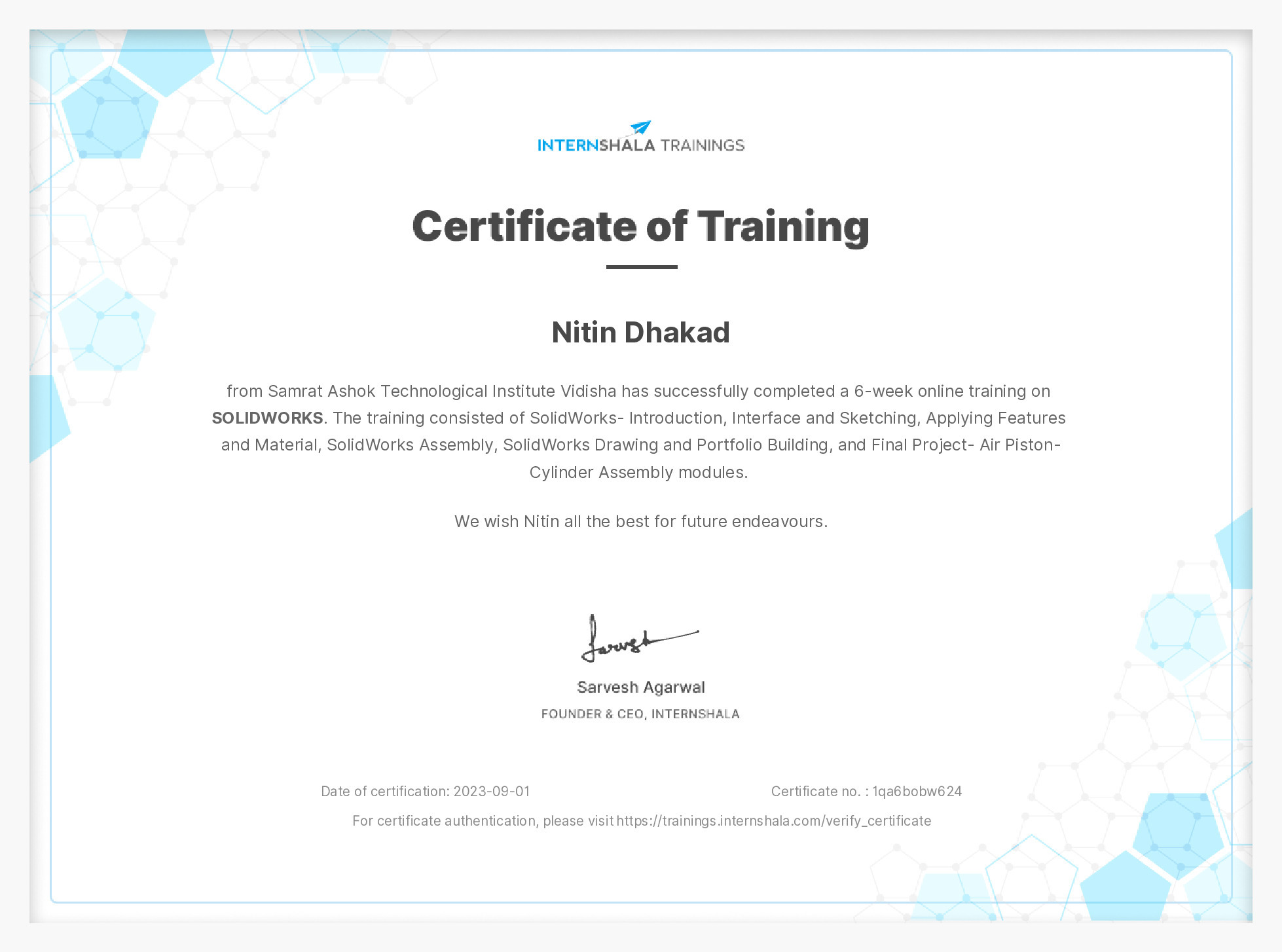 Certificate of completion