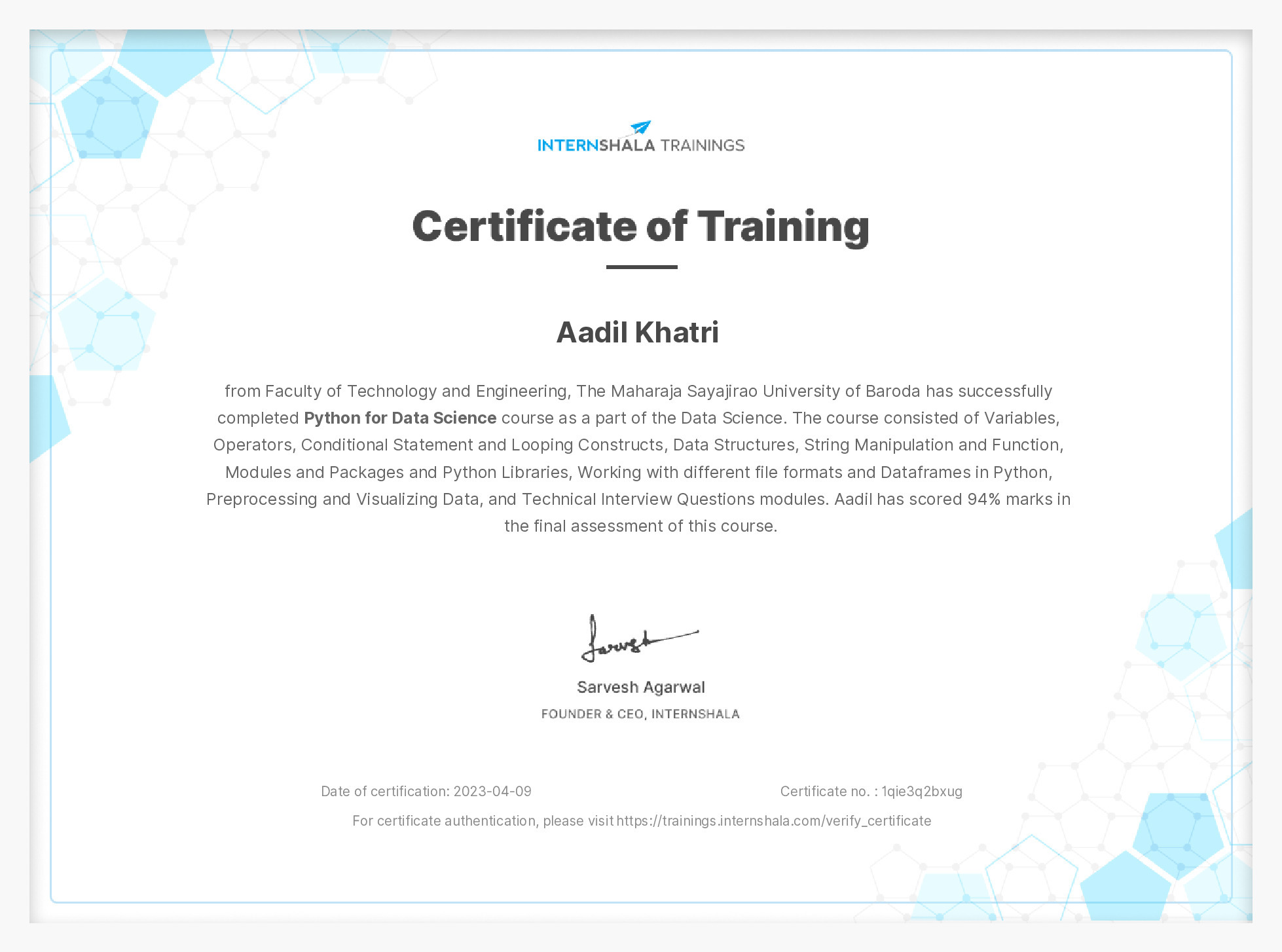 Certificate of completion