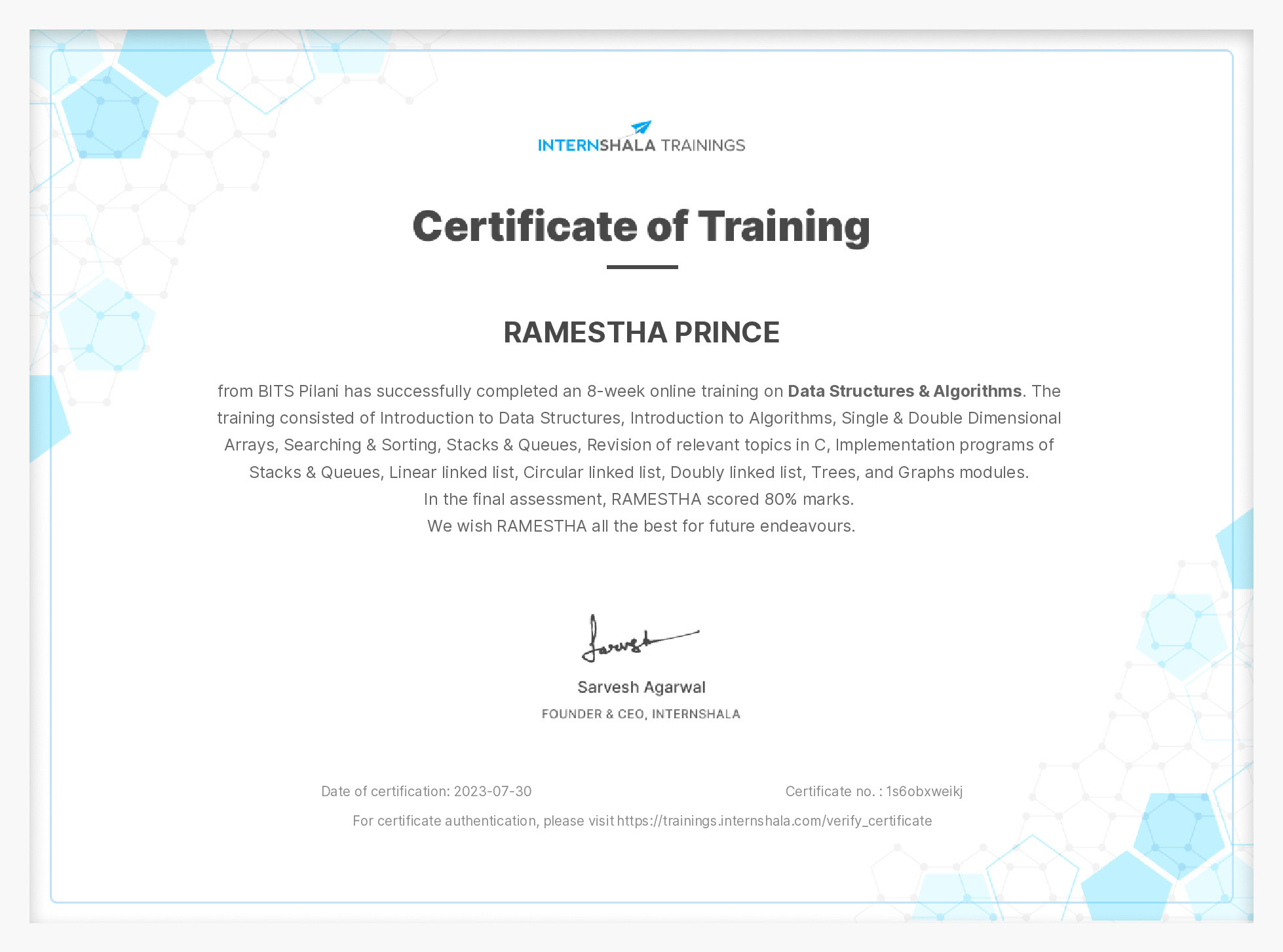 Certificate of completion