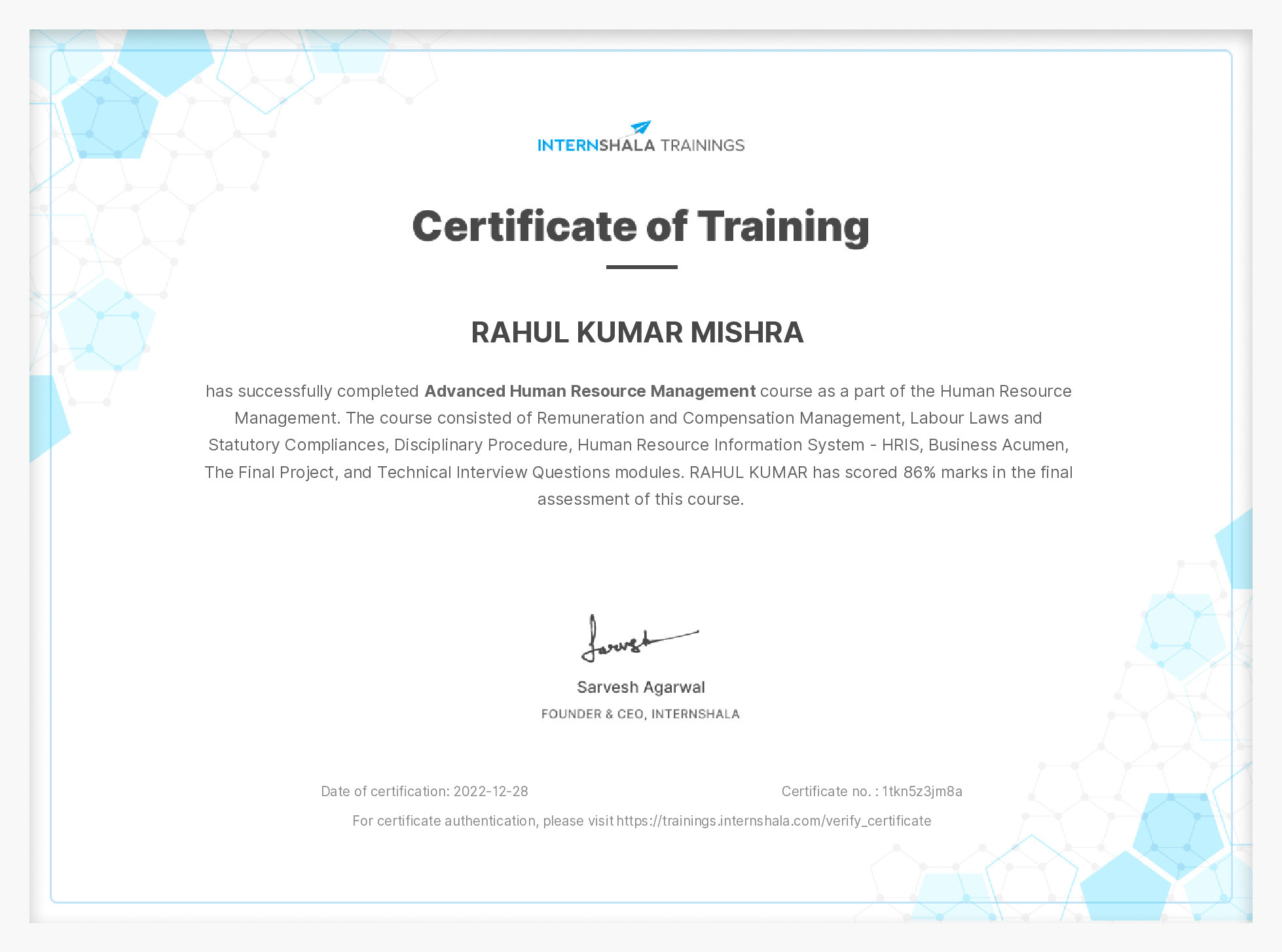 Certificate of completion