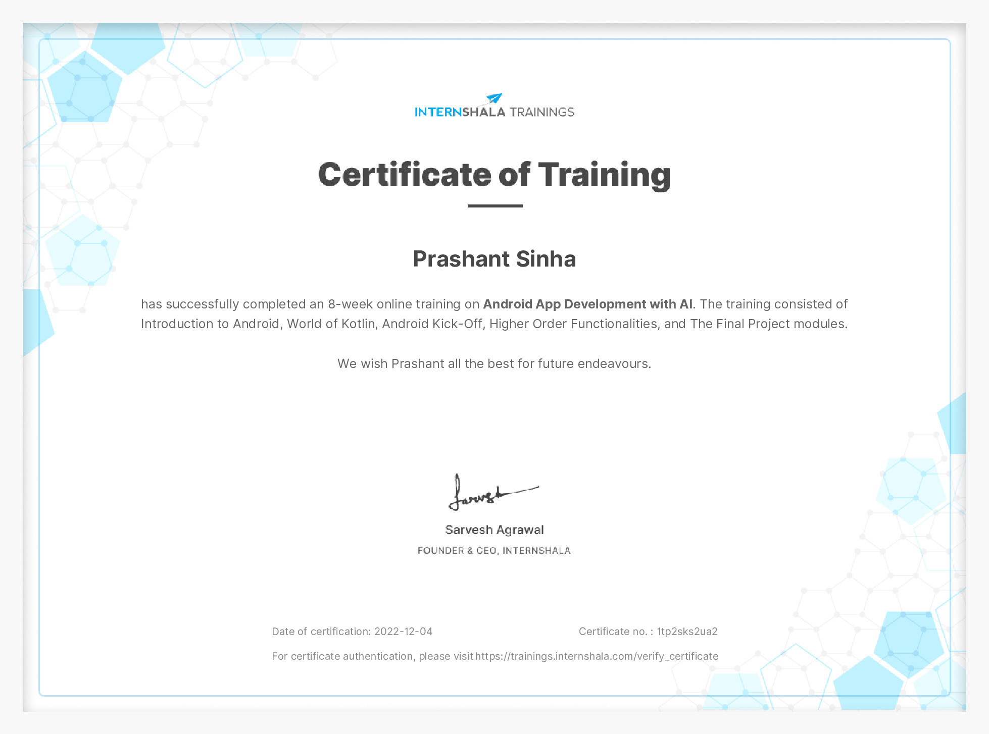 Certificate of completion