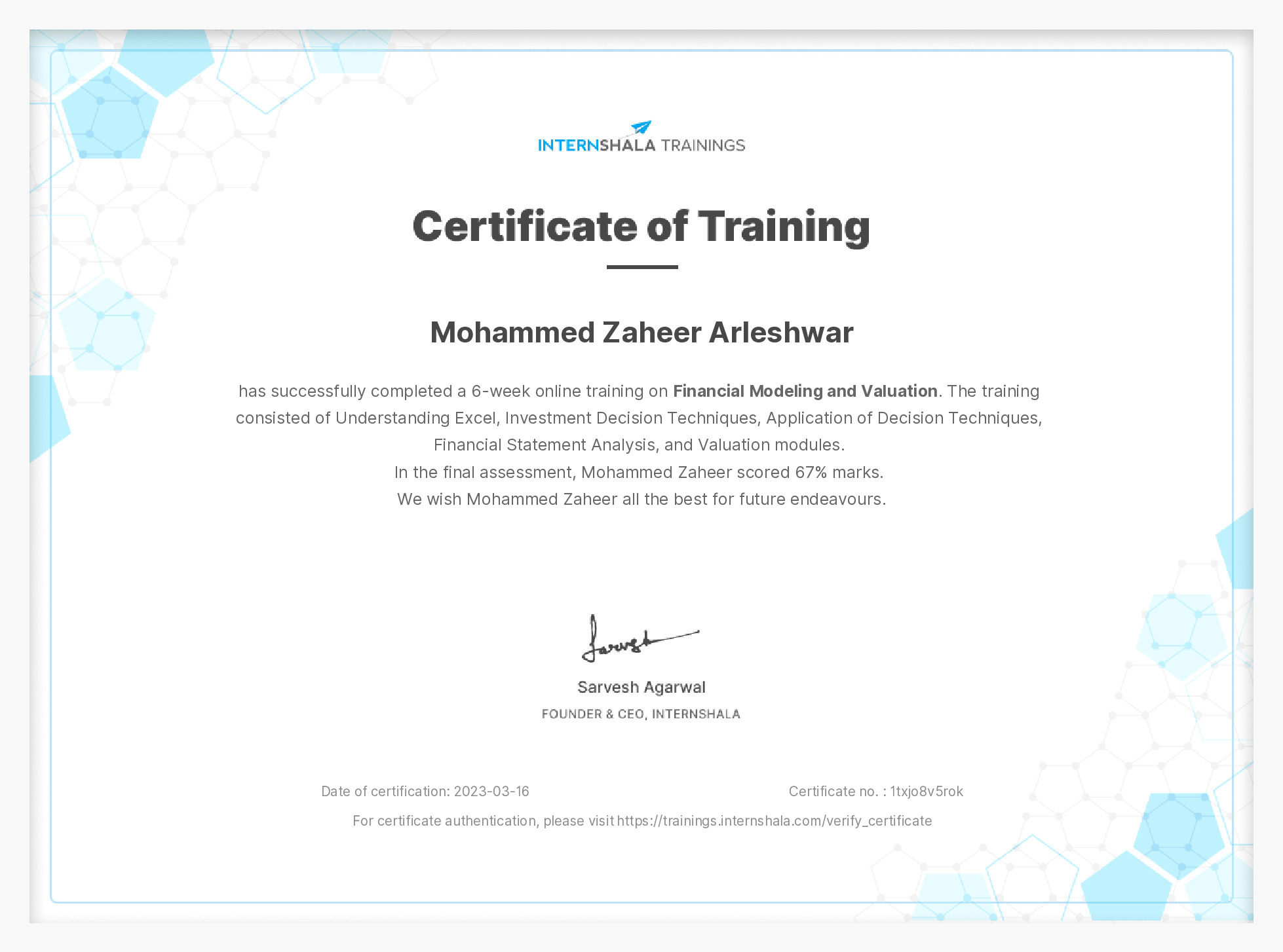 Certificate of completion