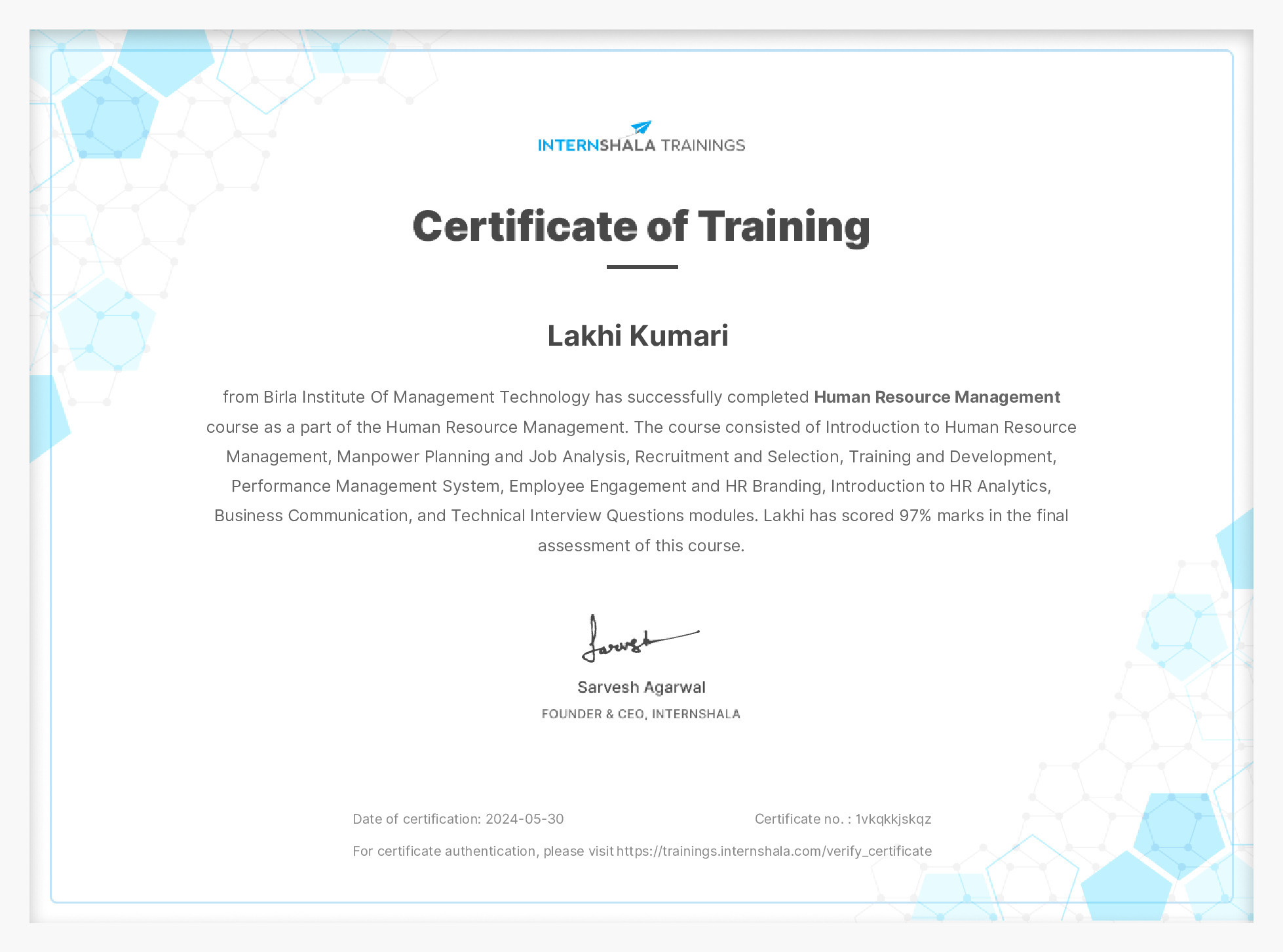 Certificate of completion