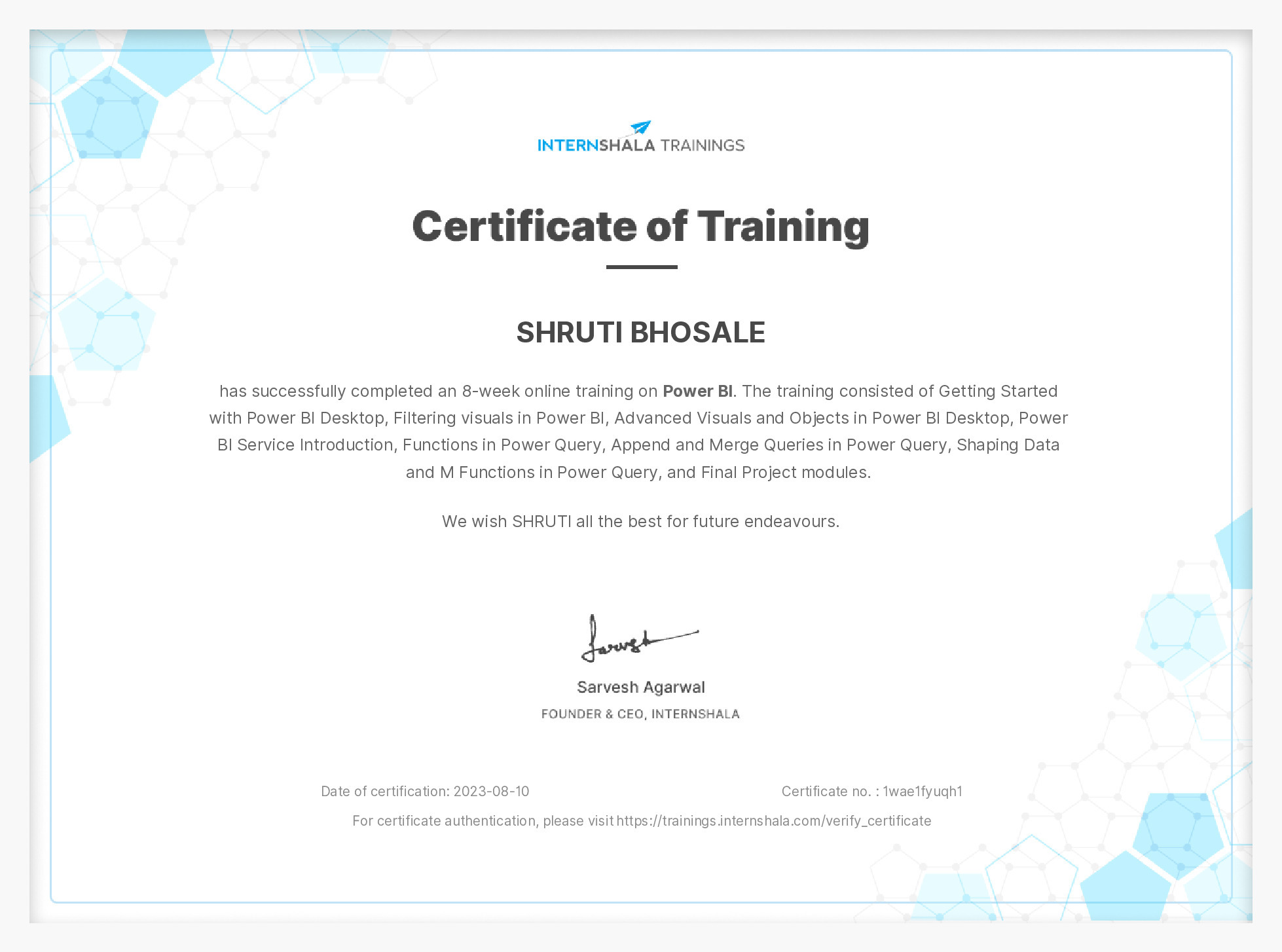 Certificate of completion