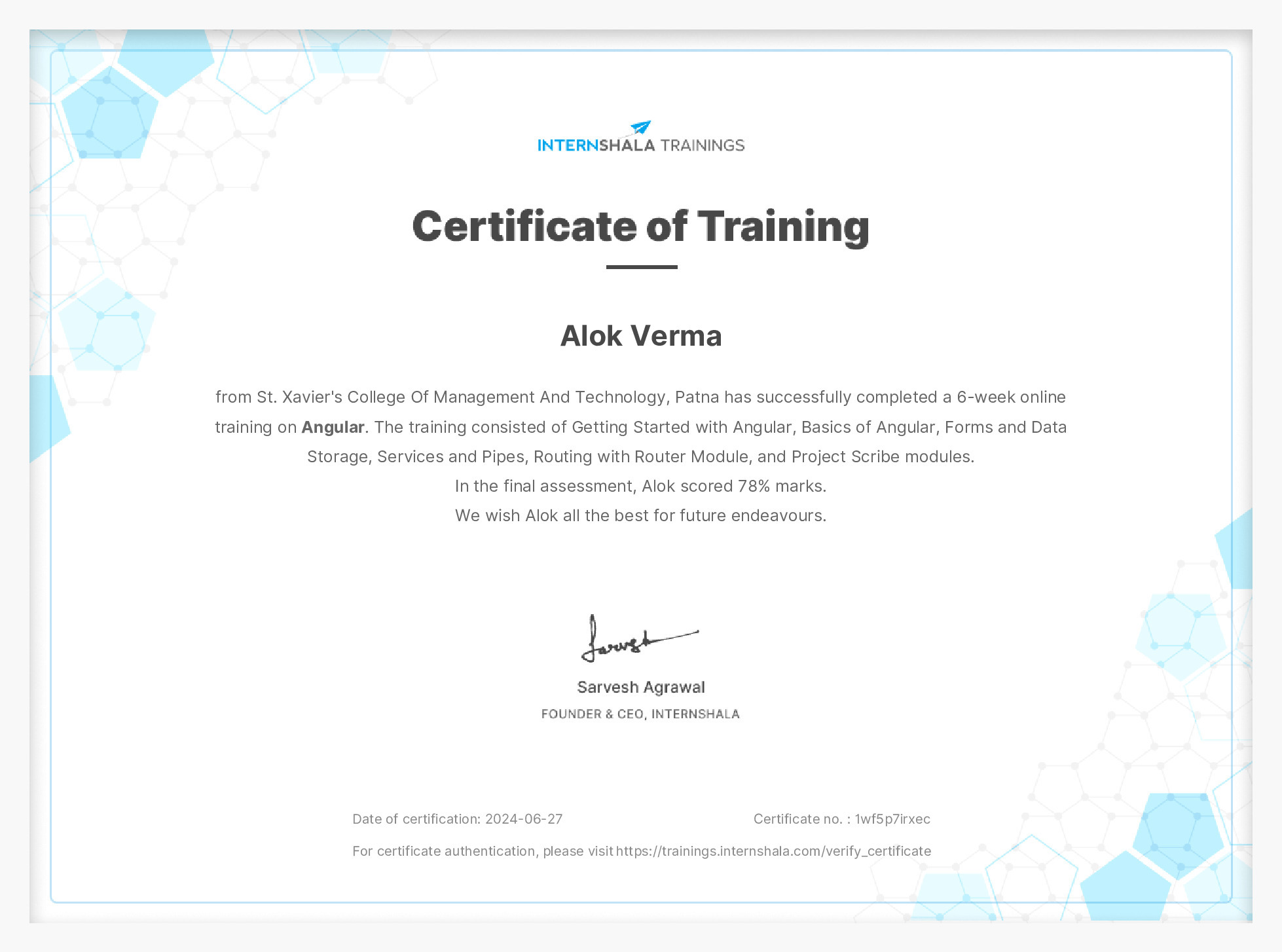 Certificate of completion