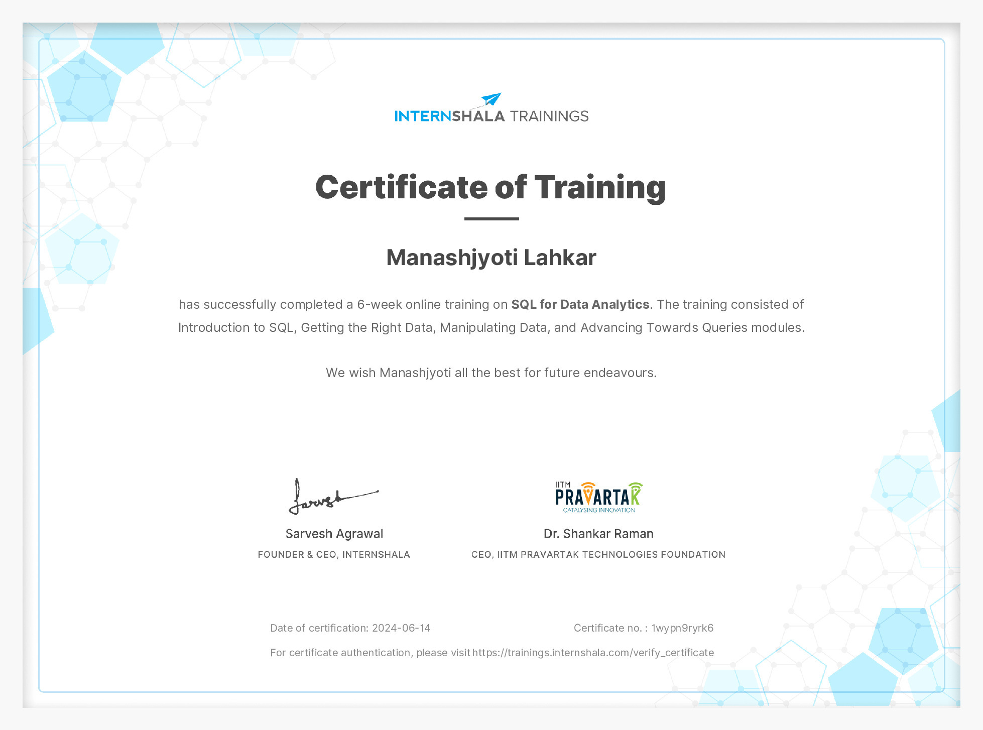 Certificate of completion