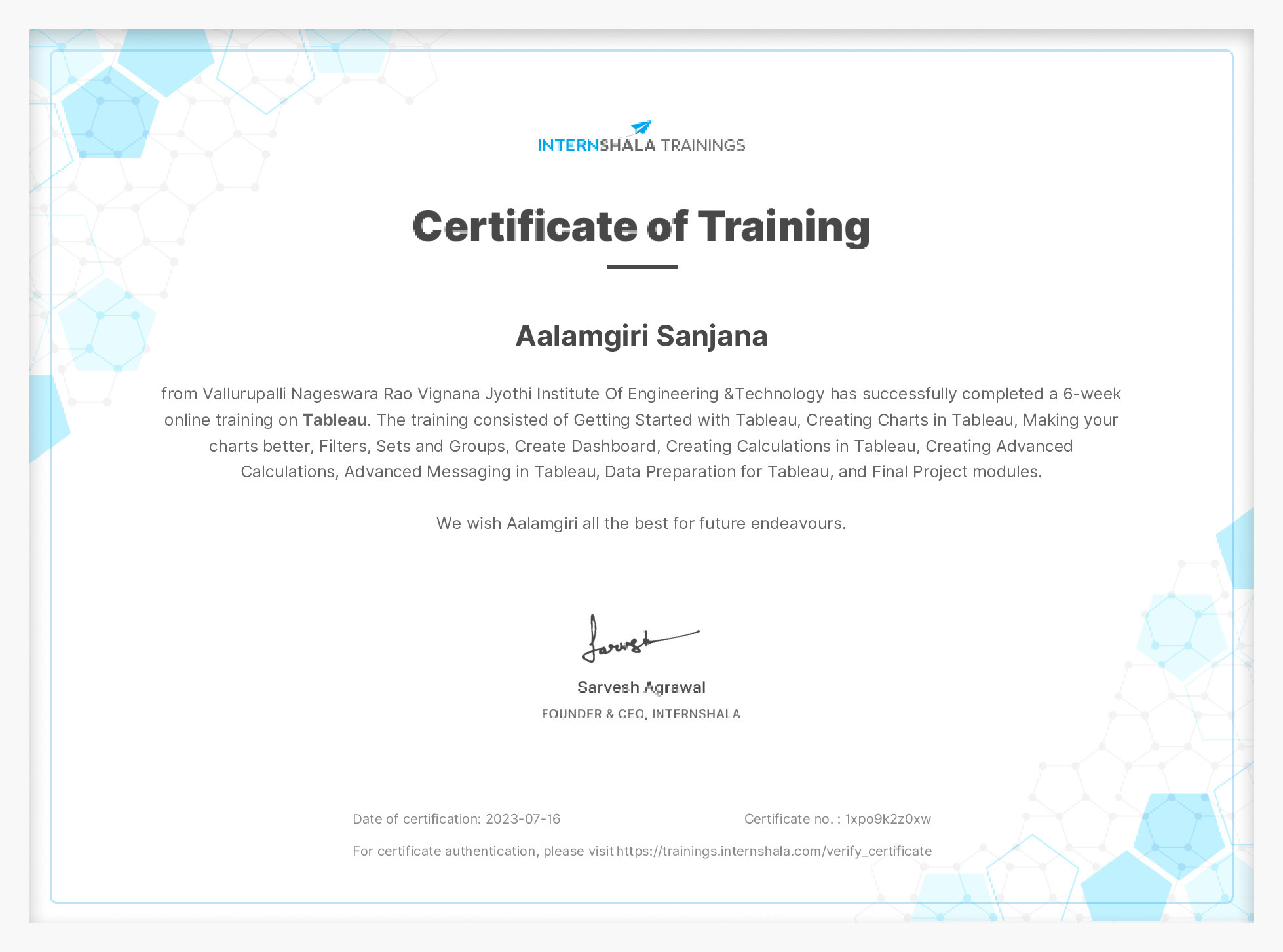 Certificate of completion