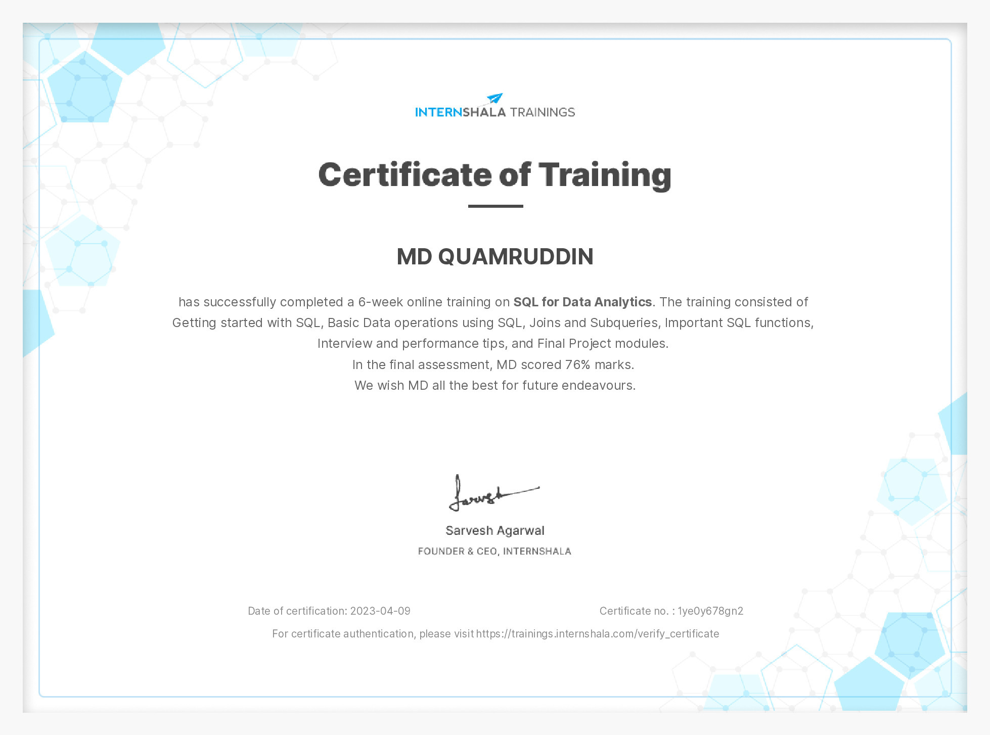 Certificate of completion