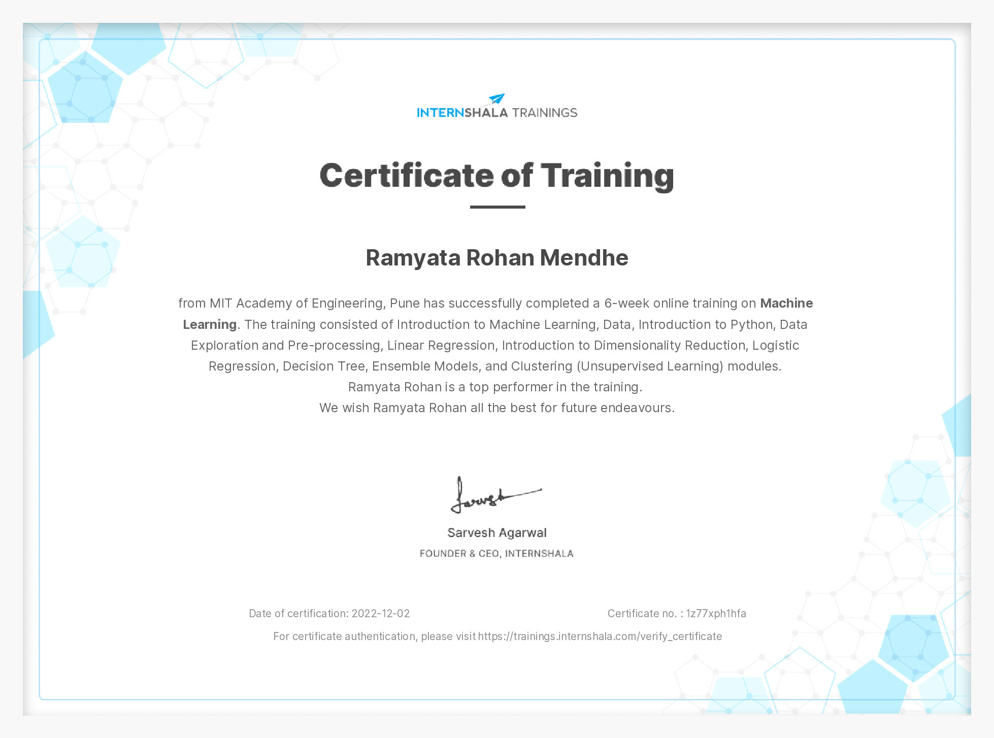 Certificate of completion