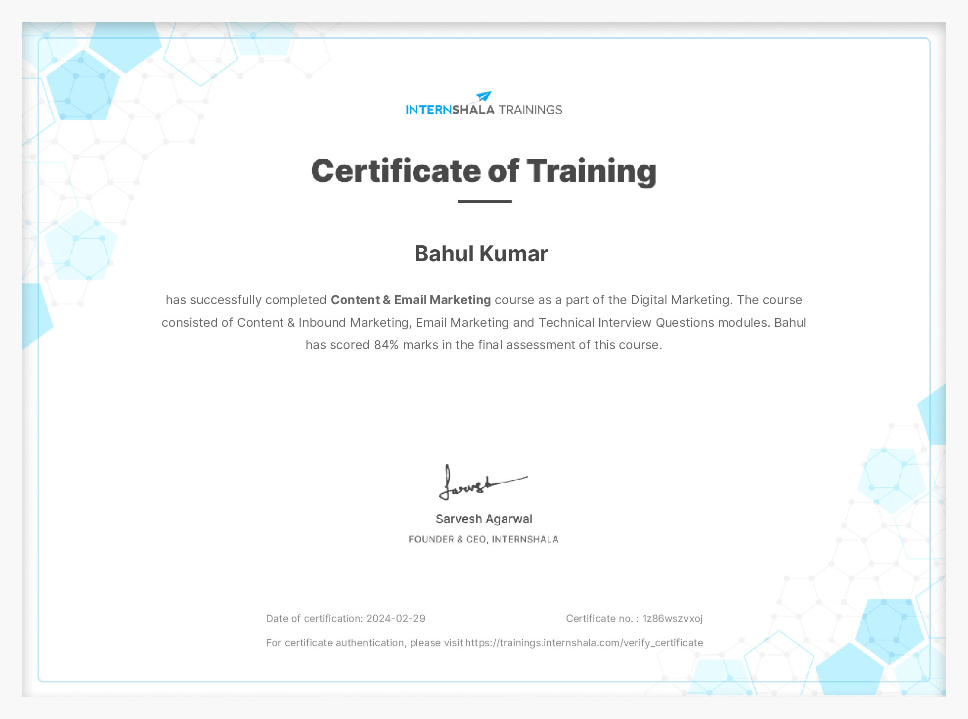 Certificate of completion