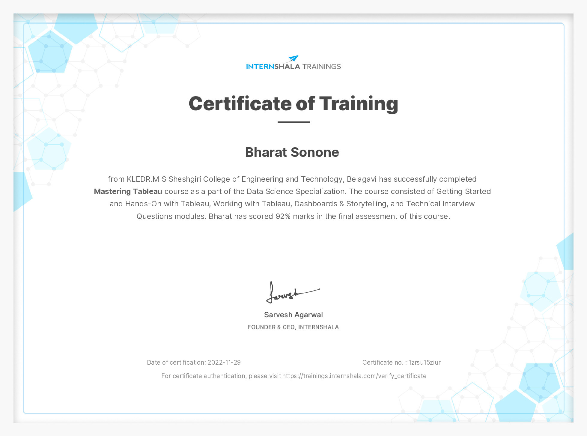 Certificate of completion