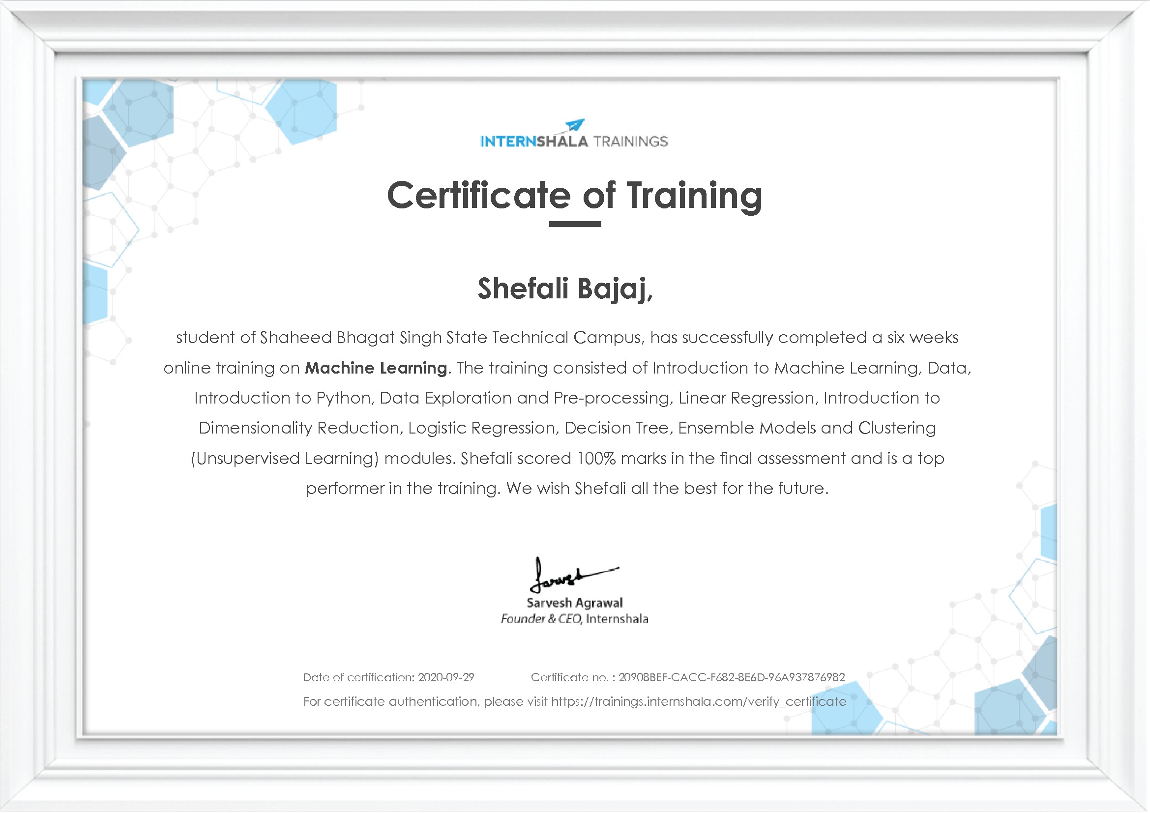 Certificate of completion