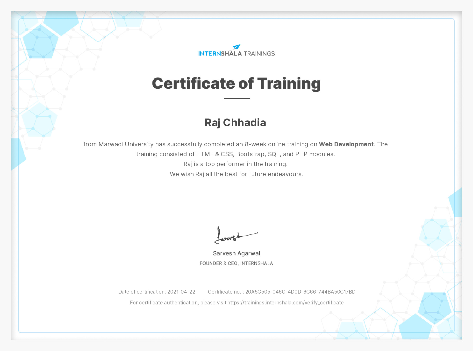 Certificate of completion