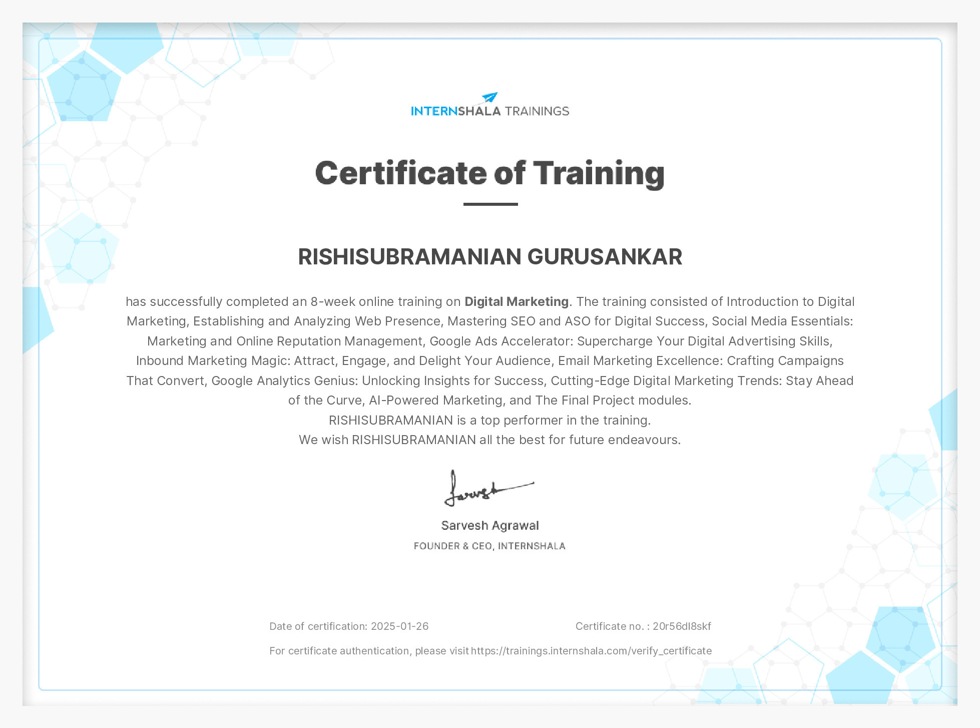 Certificate of completion