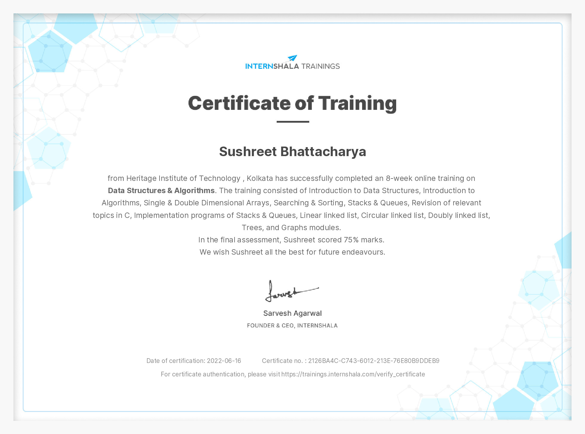 Certificate of completion